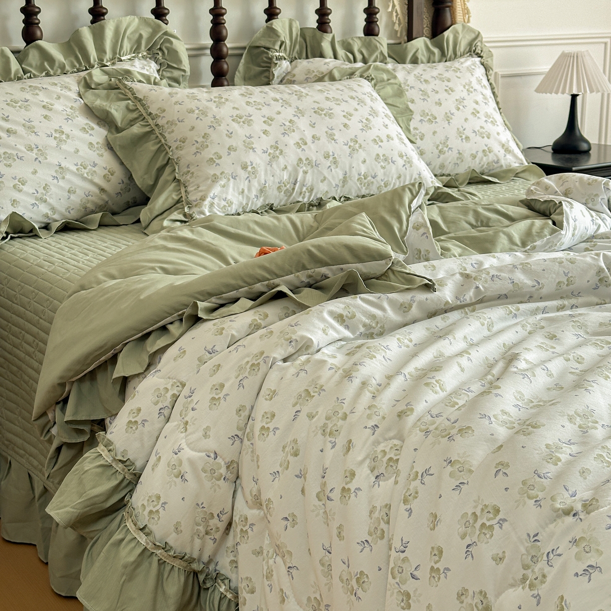 91家纺网 家纺一手货源 找家纺 星光耀 2026新款A类凉感天丝棉夏被床盖四件套 绿萝