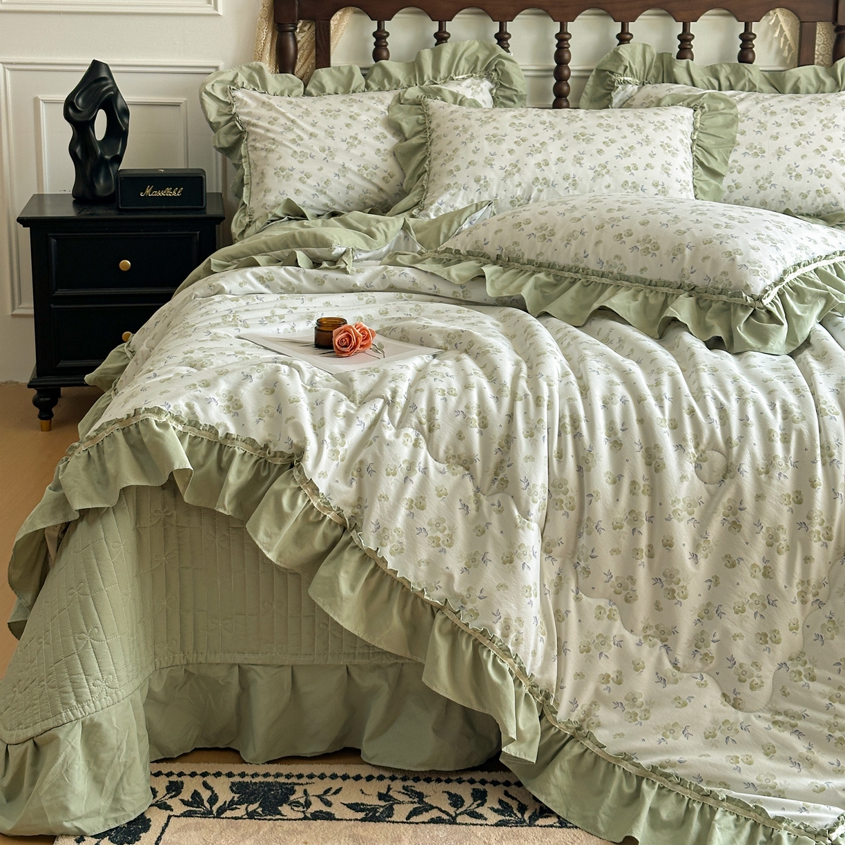 91家纺网 家纺一手货源 找家纺 星光耀 2026新款A类凉感天丝棉夏被床盖四件套 绿萝