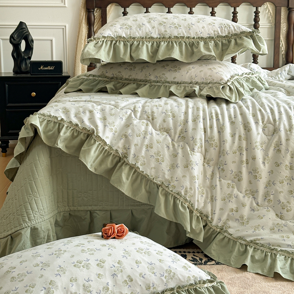 91家纺网 家纺一手货源 找家纺 星光耀 2026新款A类凉感天丝棉夏被床盖四件套 绿萝