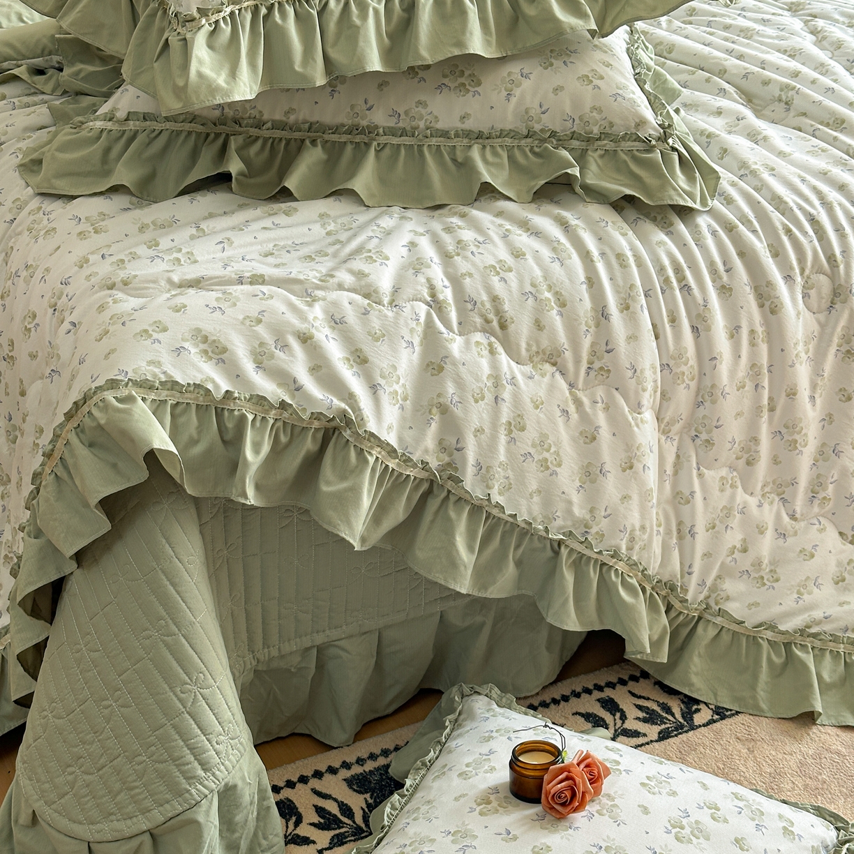 91家纺网 家纺一手货源 找家纺 星光耀 2026新款A类凉感天丝棉夏被床盖四件套 绿萝