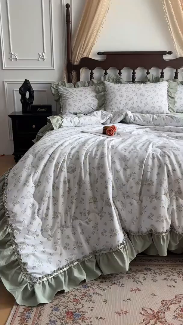 91家纺网 家纺一手货源 找家纺 星光耀 2026新款A类凉感天丝棉夏被床盖四件套 绿萝