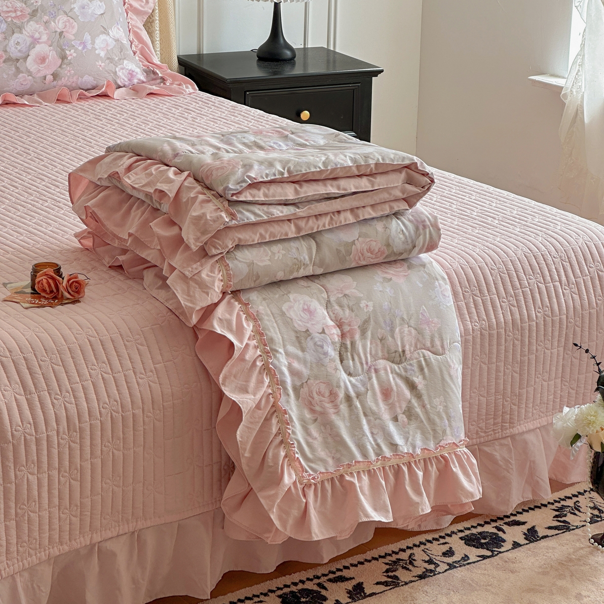 91家纺网 家纺一手货源 找家纺 星光耀 2026新款A类凉感天丝棉夏被床盖四件套 莫奈花园