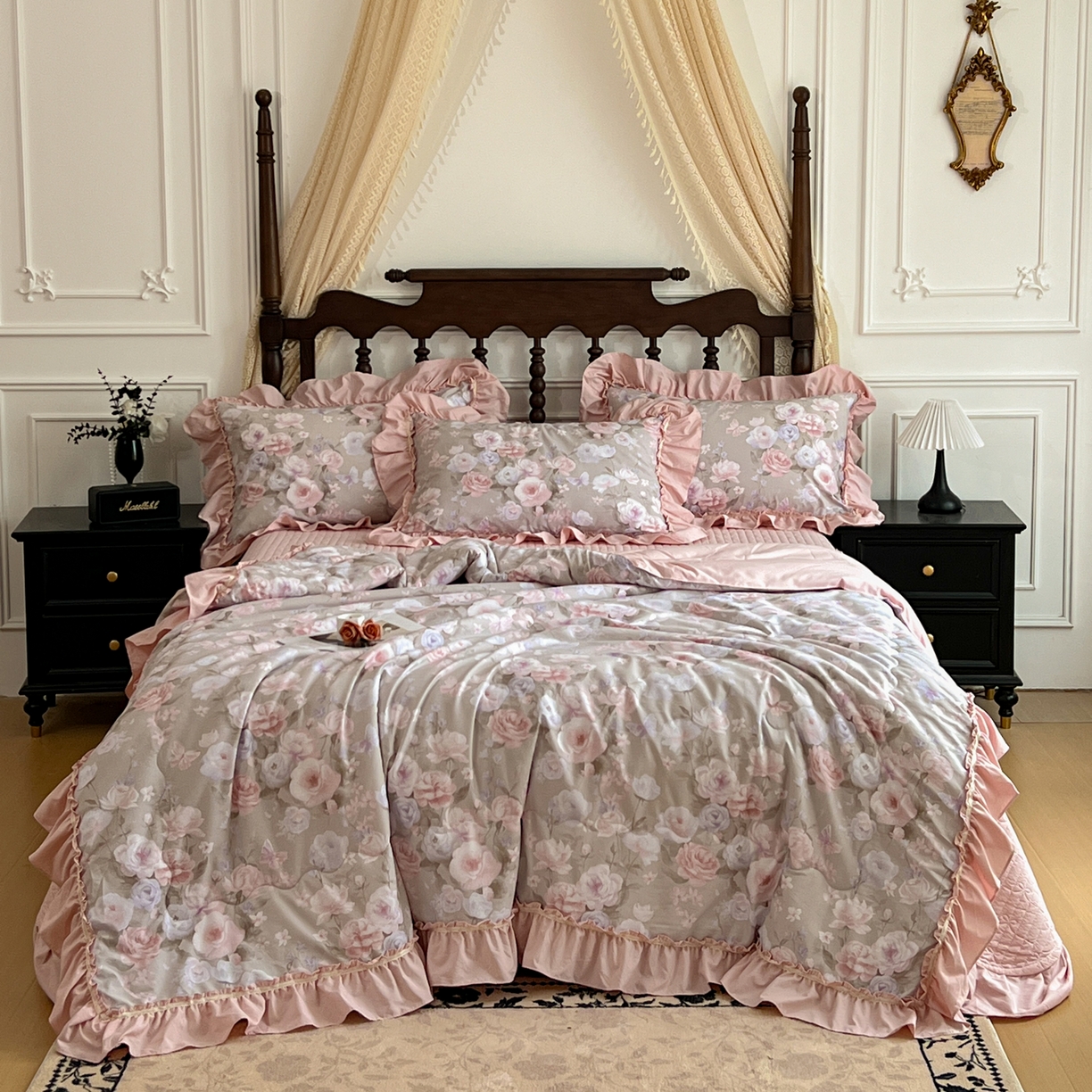 91家纺网 家纺一手货源 找家纺 星光耀 2026新款A类凉感天丝棉夏被床盖四件套 莫奈花园