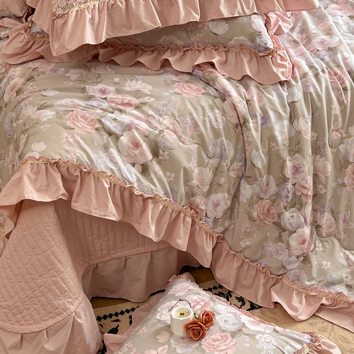 91家纺网 家纺一手货源 找家纺 星光耀 2026新款A类凉感天丝棉夏被床盖四件套 莫奈花园