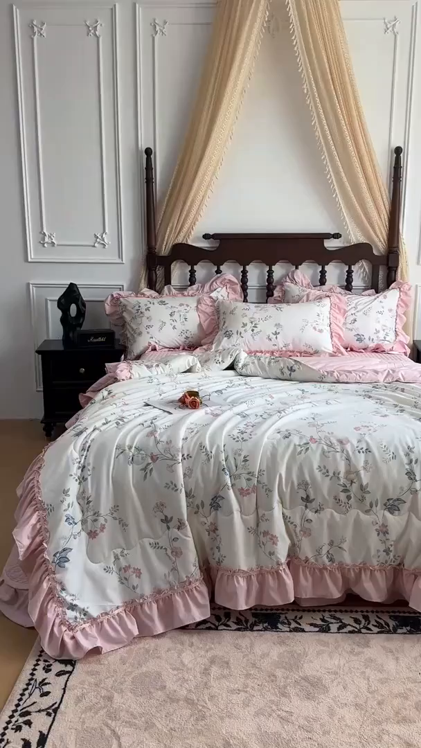 91家纺网 家纺一手货源 找家纺 星光耀 2026新款A类凉感天丝棉夏被床盖四件套 未央