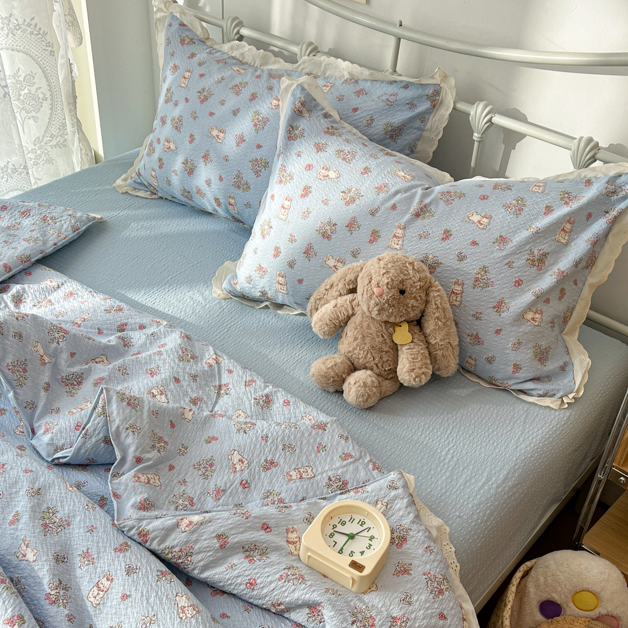 91家纺网 家纺一手货源 找家纺 欣宜家纺 2026新款A类全棉花边泡芙棉夏被夏凉被 丛林小兔