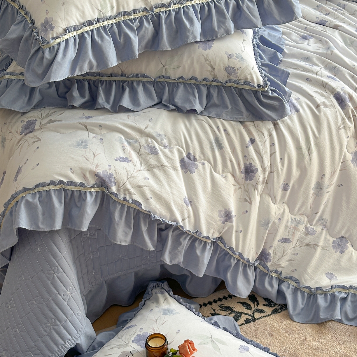 91家纺网 家纺一手货源 找家纺 星光耀 2026新款A类凉感天丝棉夏被床盖四件套 温岚