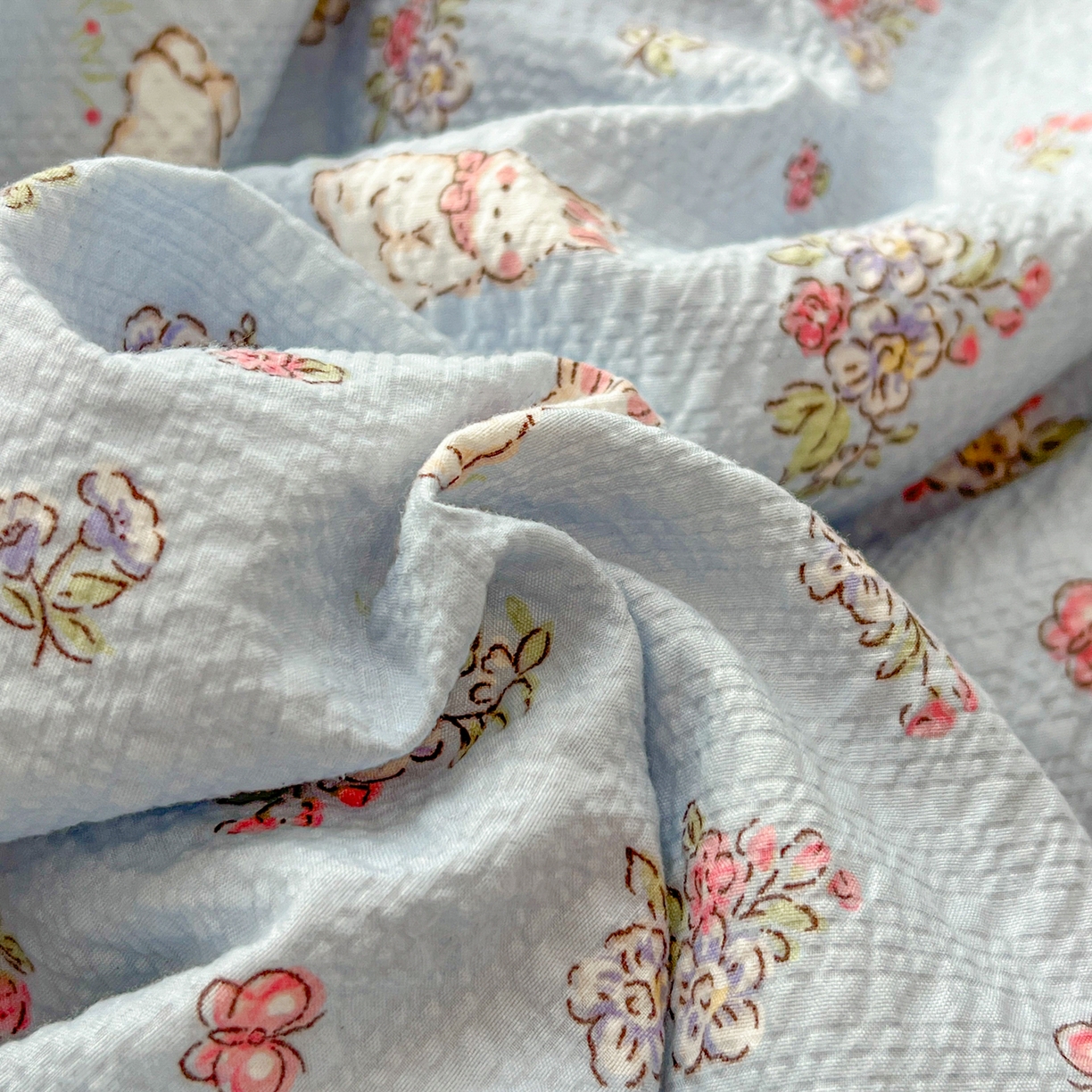 91家纺网 家纺一手货源 找家纺 欣宜家纺 2026新款A类全棉花边泡芙棉夏被夏凉被 丛林小兔