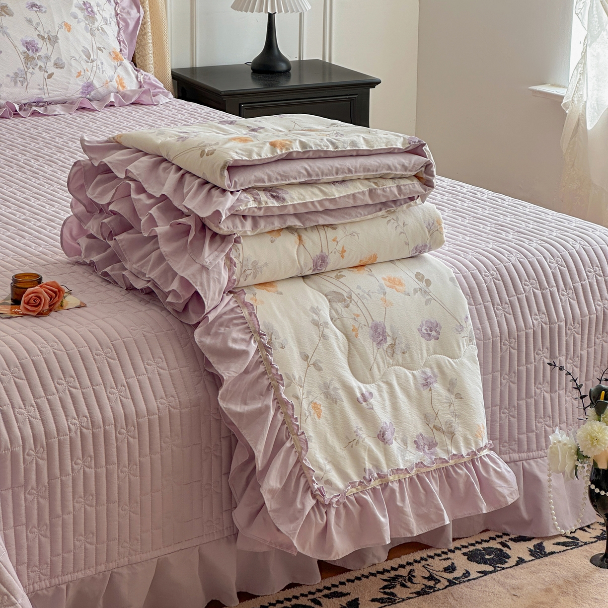 91家纺网 家纺一手货源 找家纺 星光耀 2026新款A类凉感天丝棉夏被床盖四件套 雅枝