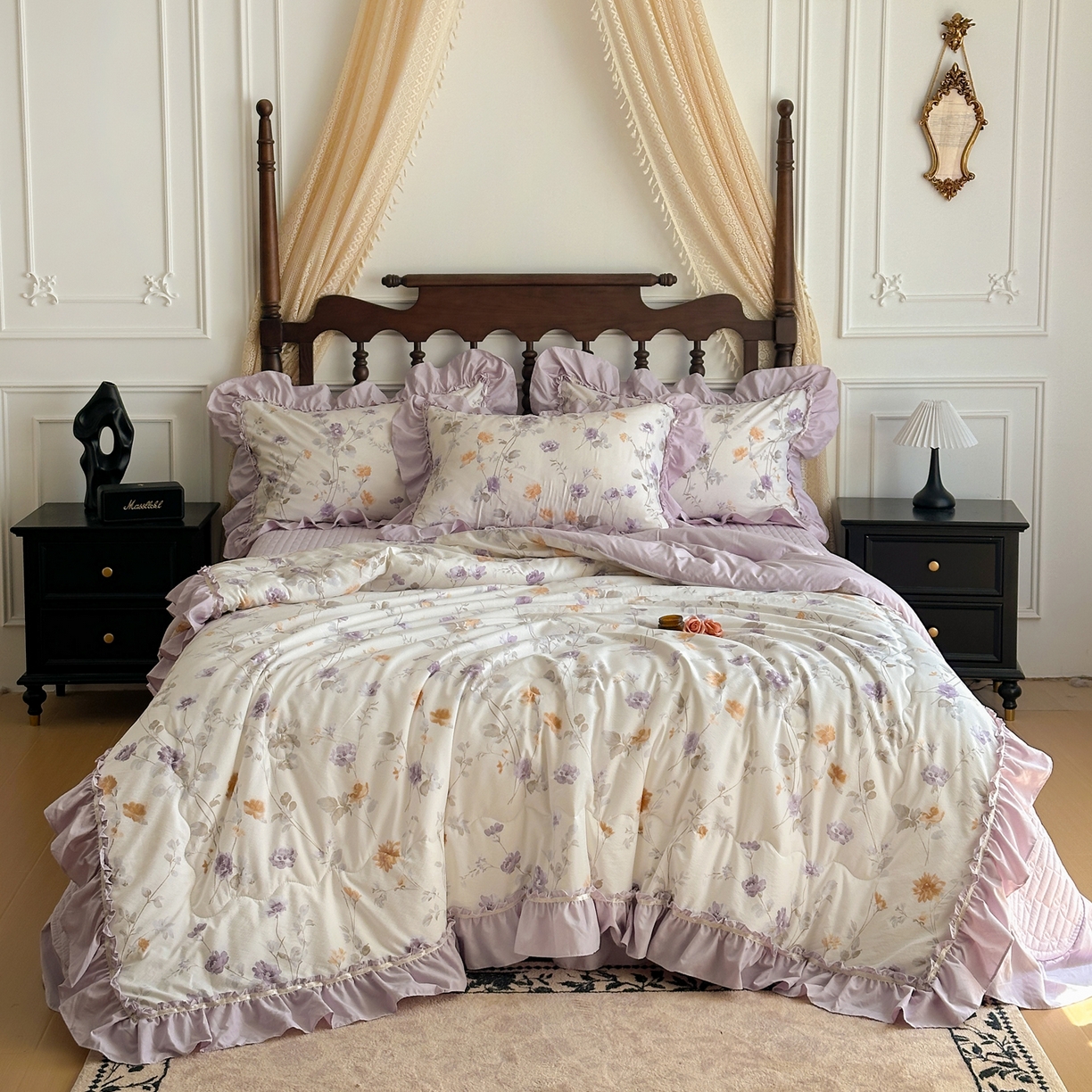 91家纺网 家纺一手货源 找家纺 星光耀 2026新款A类凉感天丝棉夏被床盖四件套 雅枝