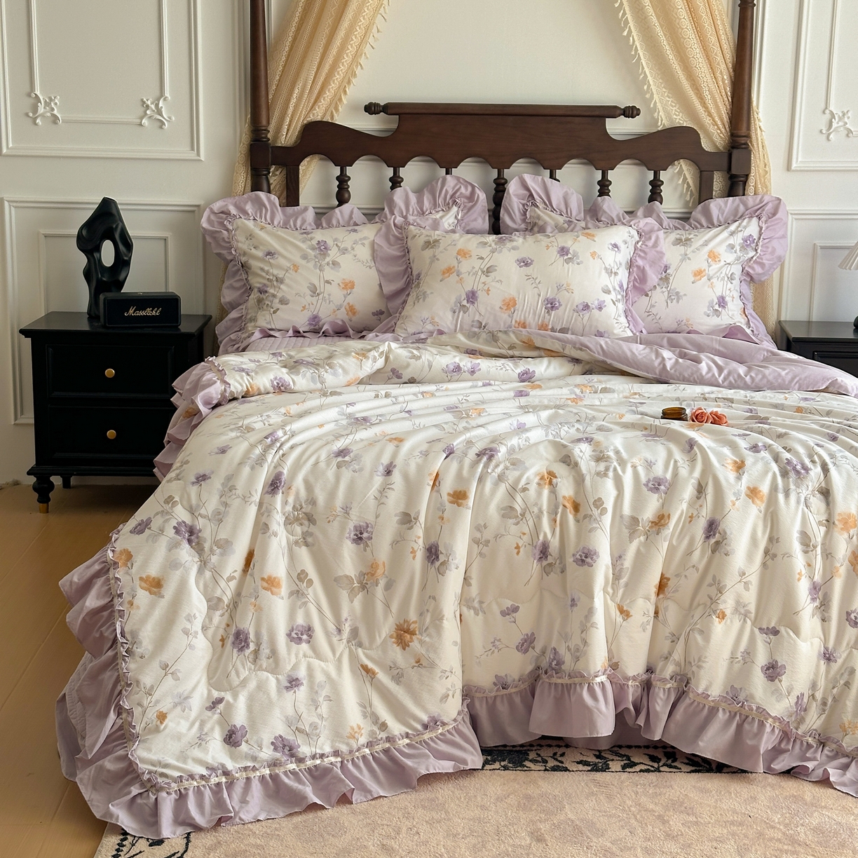 91家纺网 家纺一手货源 找家纺 星光耀 2026新款A类凉感天丝棉夏被床盖四件套 雅枝