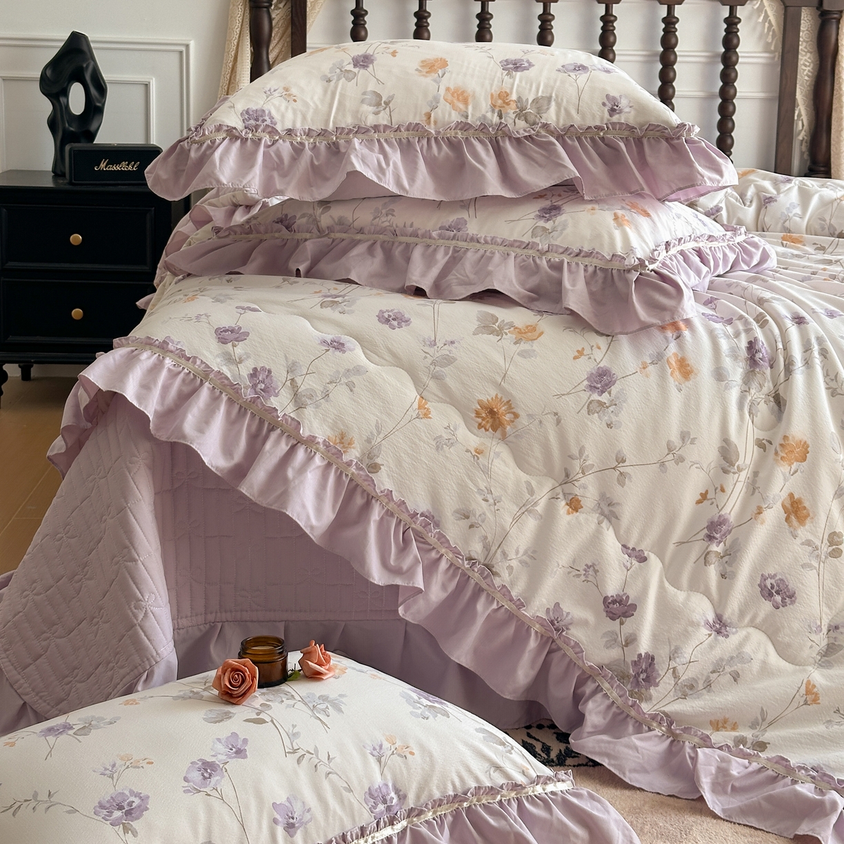 91家纺网 家纺一手货源 找家纺 星光耀 2026新款A类凉感天丝棉夏被床盖四件套 雅枝