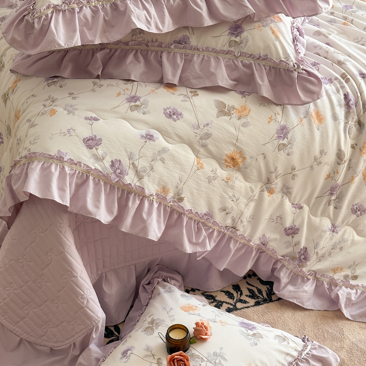 91家纺网 家纺一手货源 找家纺 星光耀 2026新款A类凉感天丝棉夏被床盖四件套 雅枝