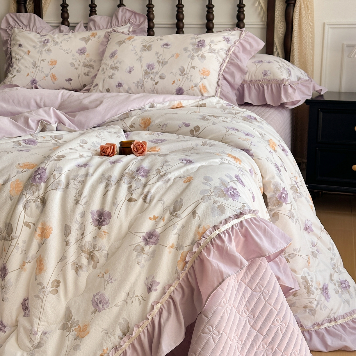 91家纺网 家纺一手货源 找家纺 星光耀 2026新款A类凉感天丝棉夏被床盖四件套 雅枝