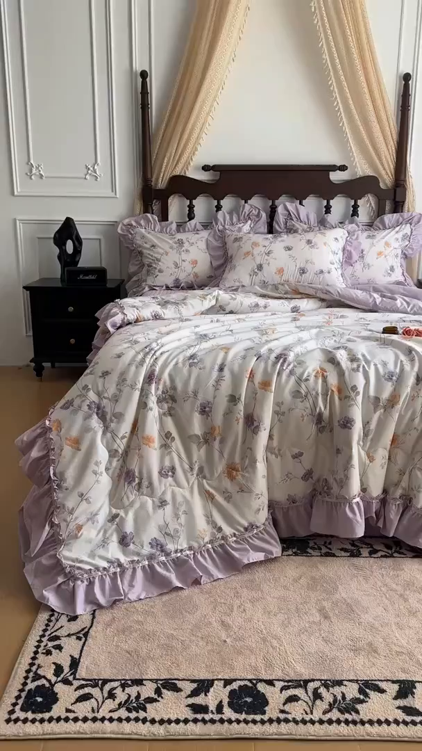 91家纺网 家纺一手货源 找家纺 星光耀 2026新款A类凉感天丝棉夏被床盖四件套 雅枝