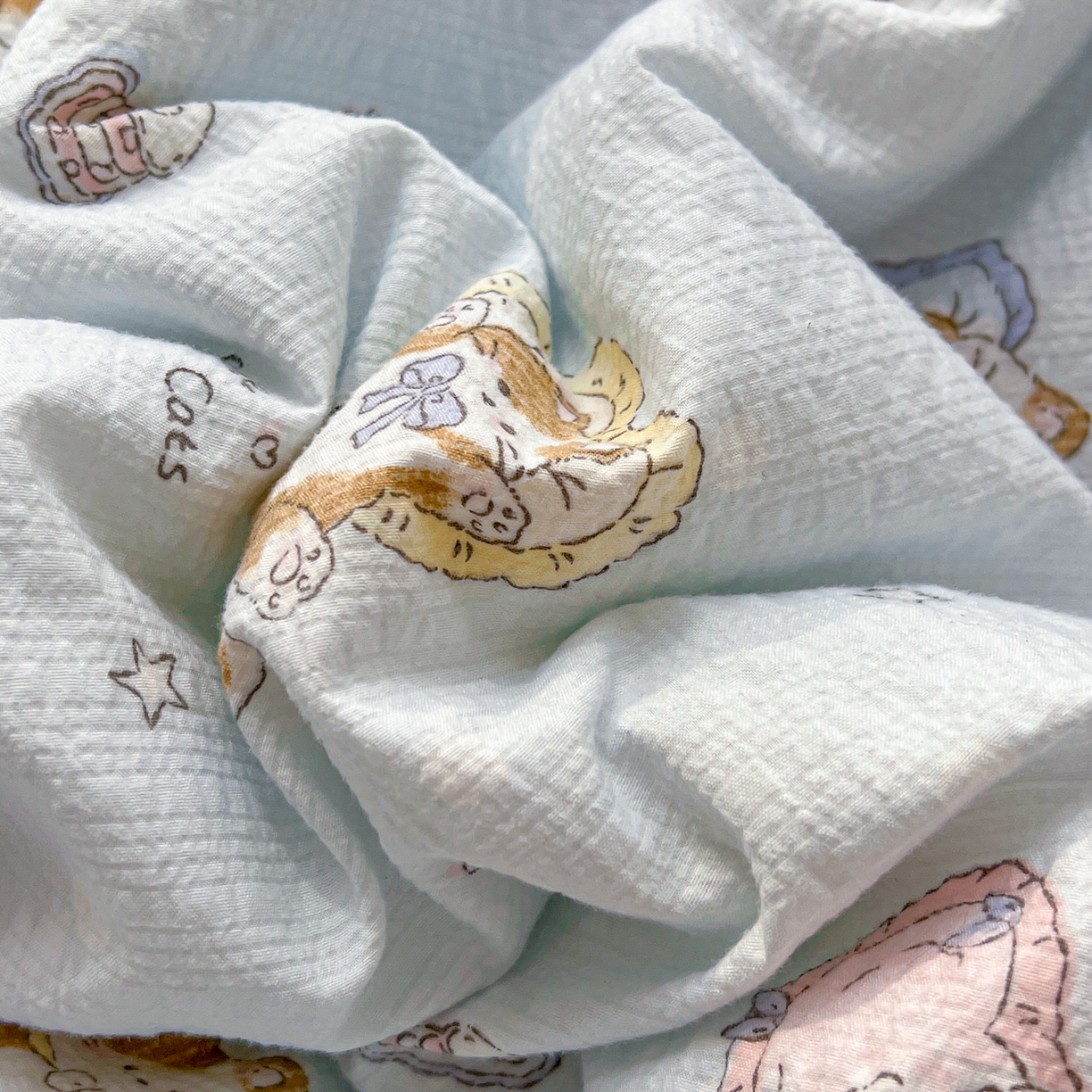 91家纺网 家纺一手货源 找家纺 欣宜家纺 2026新款A类全棉花边泡芙棉夏被夏凉被 蛋糕猫