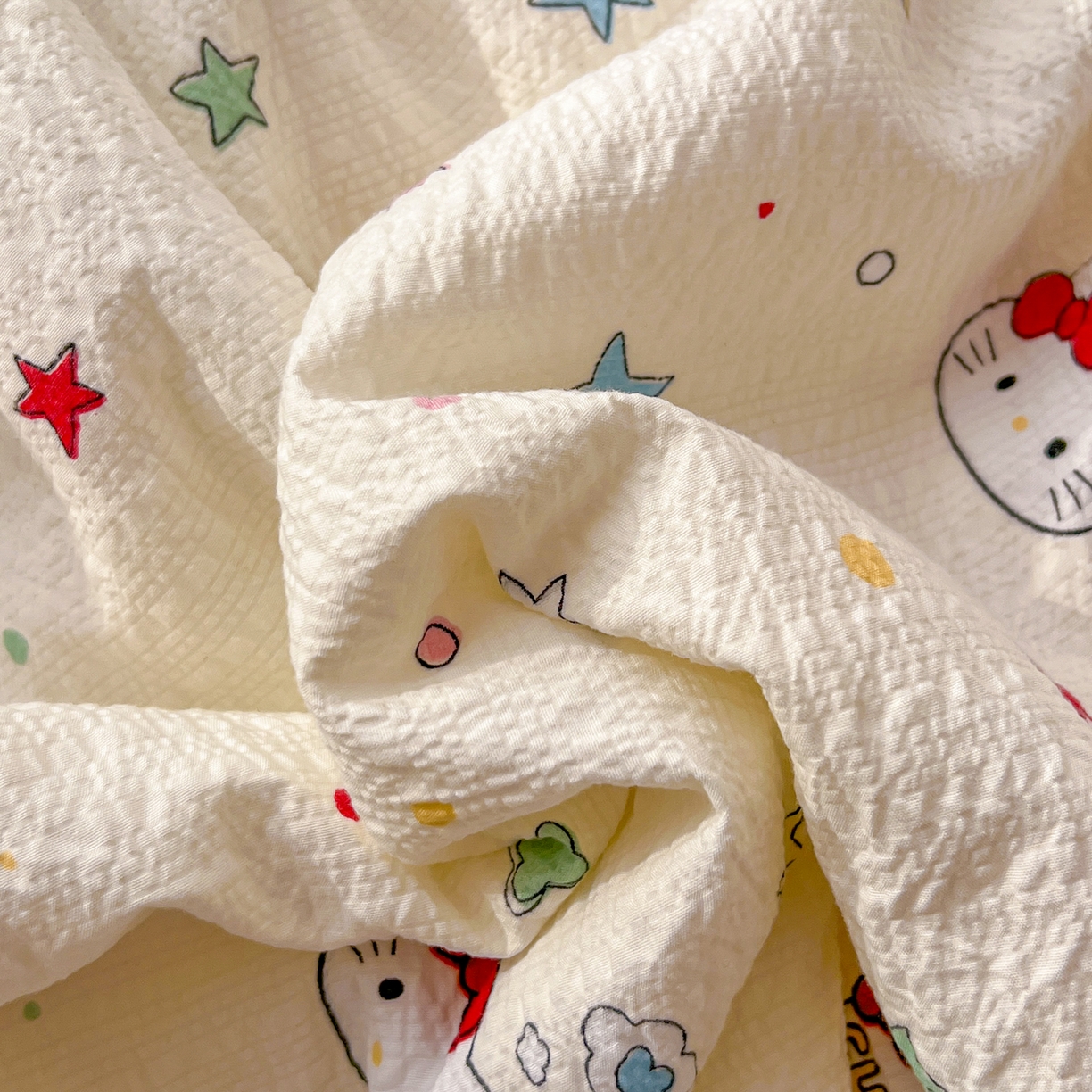 91家纺网 家纺一手货源 找家纺 欣宜家纺 2026新款A类全棉花边泡芙棉夏被夏凉被 奶油小猫