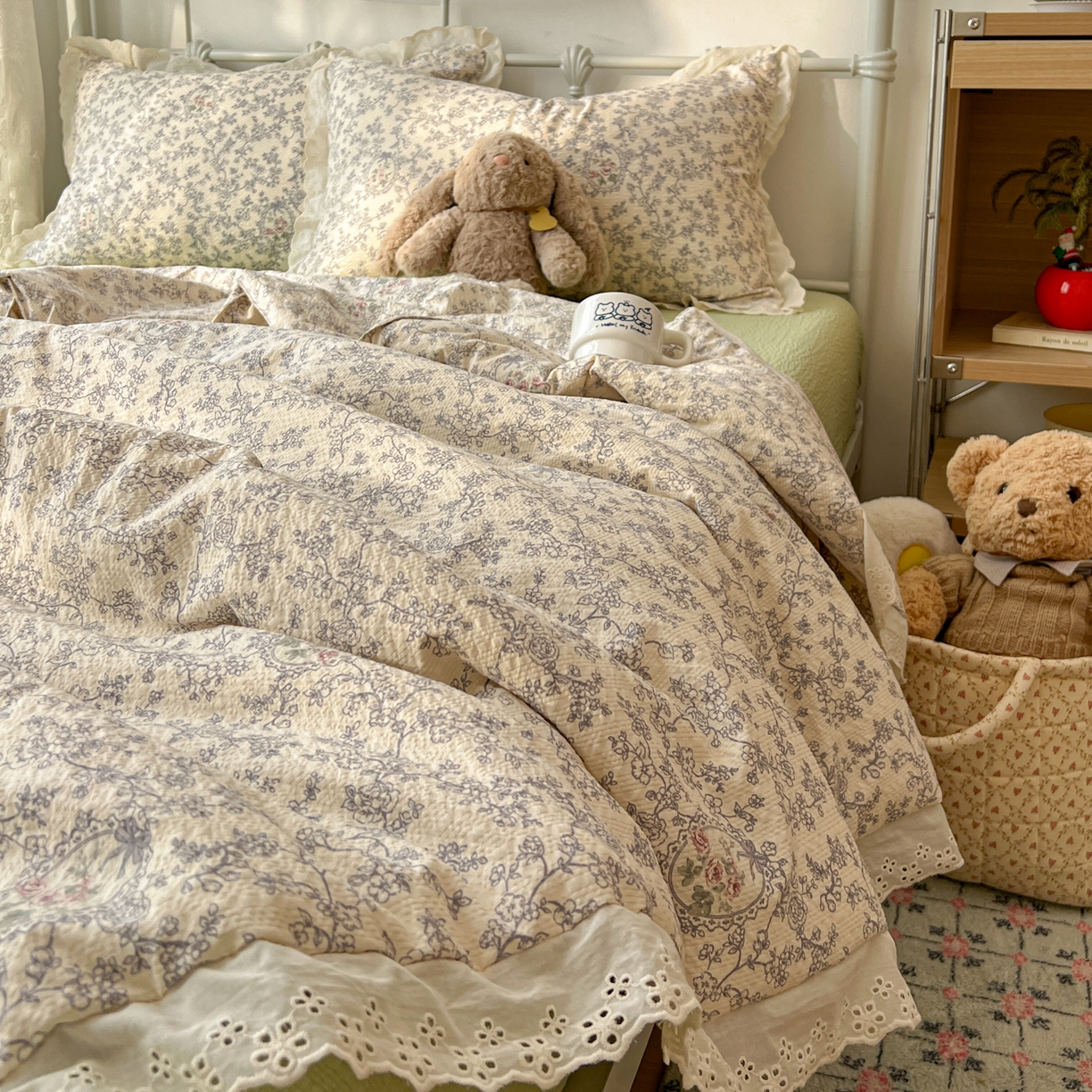 91家纺网 家纺一手货源 找家纺 欣宜家纺 2026新款A类全棉花边泡芙棉夏被夏凉被 清雅兰