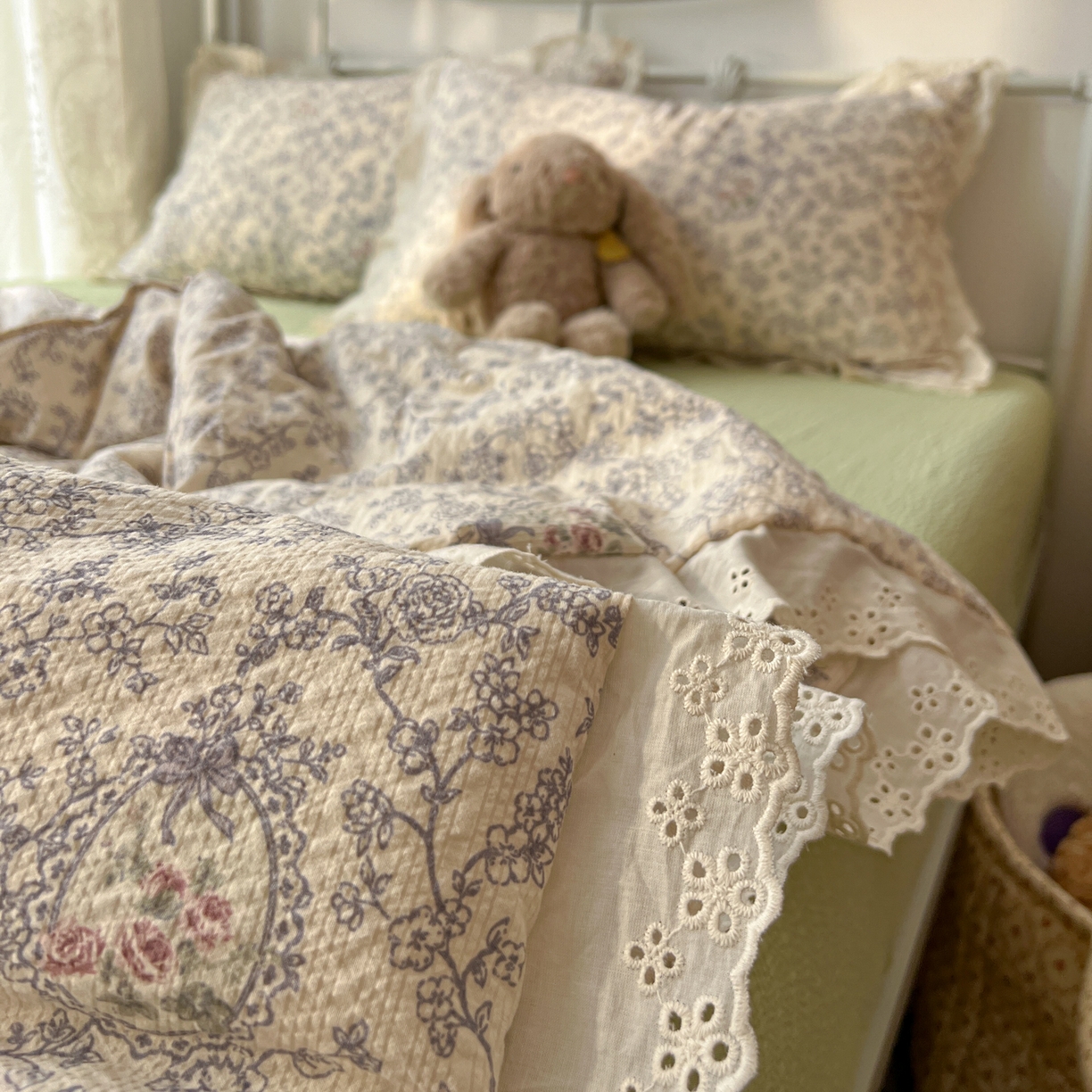 91家纺网 家纺一手货源 找家纺 欣宜家纺 2026新款A类全棉花边泡芙棉夏被夏凉被 清雅兰