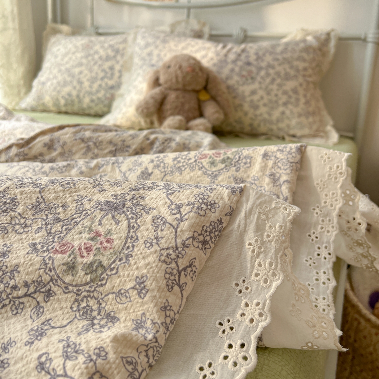 91家纺网 家纺一手货源 找家纺 欣宜家纺 2026新款A类全棉花边泡芙棉夏被夏凉被 清雅兰