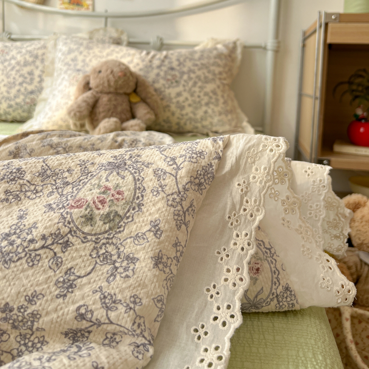 91家纺网 家纺一手货源 找家纺 欣宜家纺 2026新款A类全棉花边泡芙棉夏被夏凉被 清雅兰