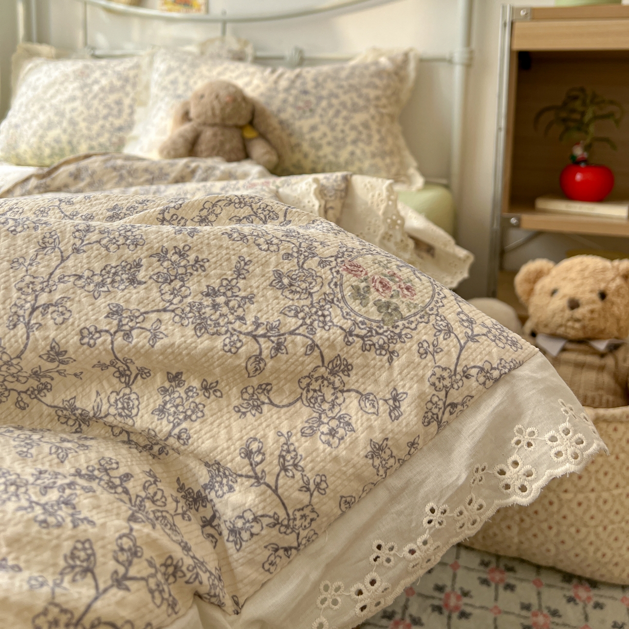 91家纺网 家纺一手货源 找家纺 欣宜家纺 2026新款A类全棉花边泡芙棉夏被夏凉被 清雅兰