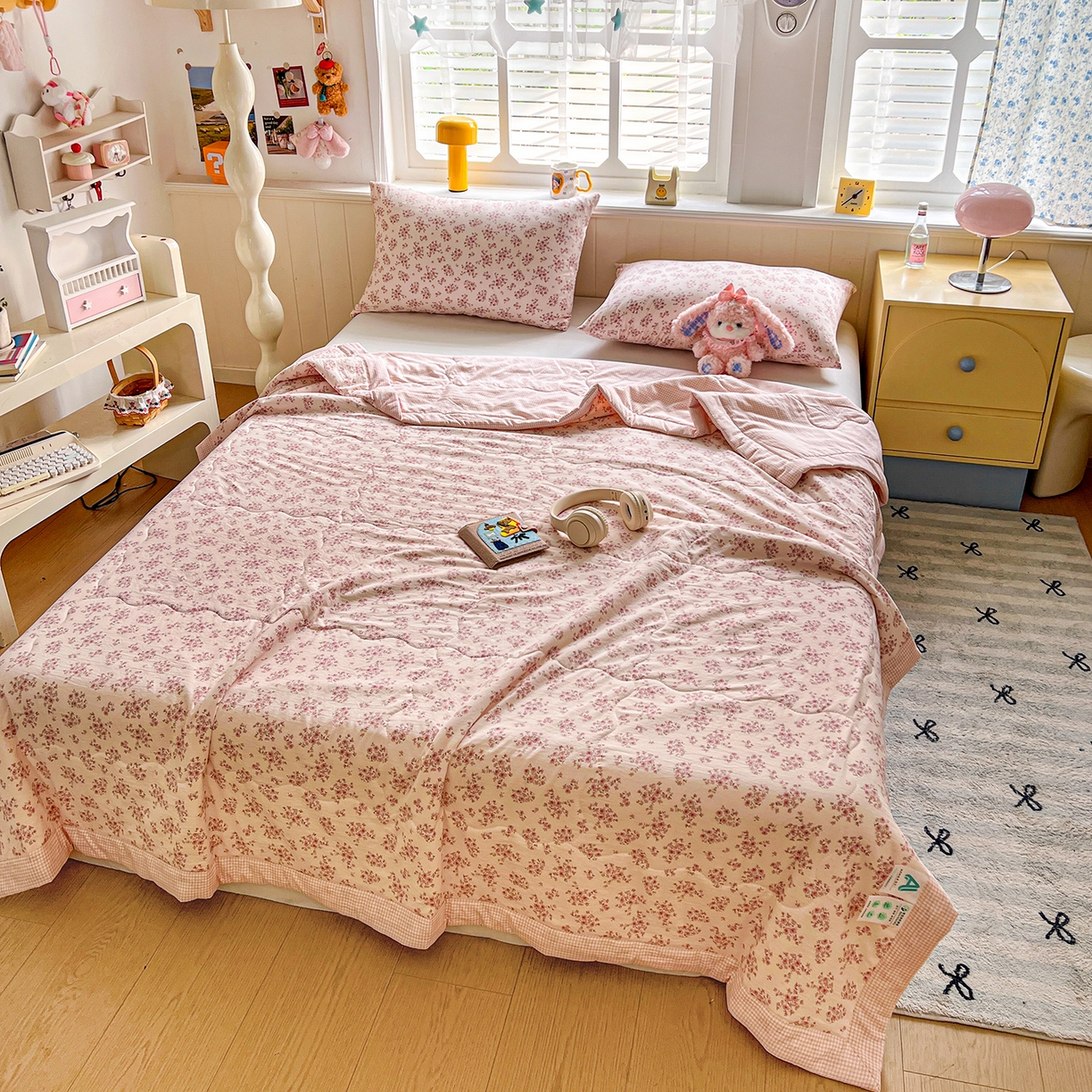 91家纺网 家纺一手货源 找家纺 欣宜家纺 2026新款A类水洗棉棉花夏被夏凉被 花田粉