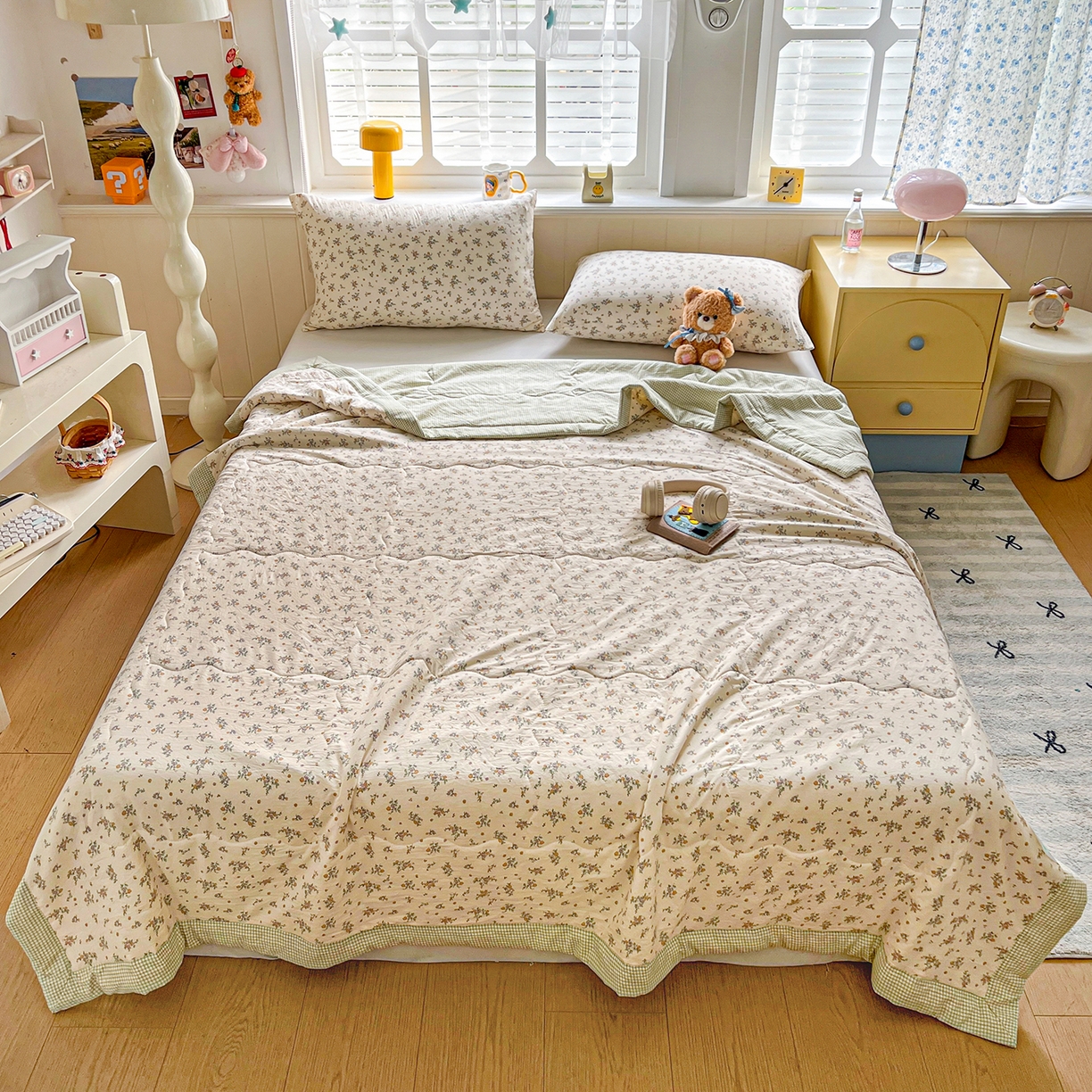 91家纺网 家纺一手货源 找家纺 欣宜家纺 2026新款A类水洗棉棉花夏被夏凉被 花影绿