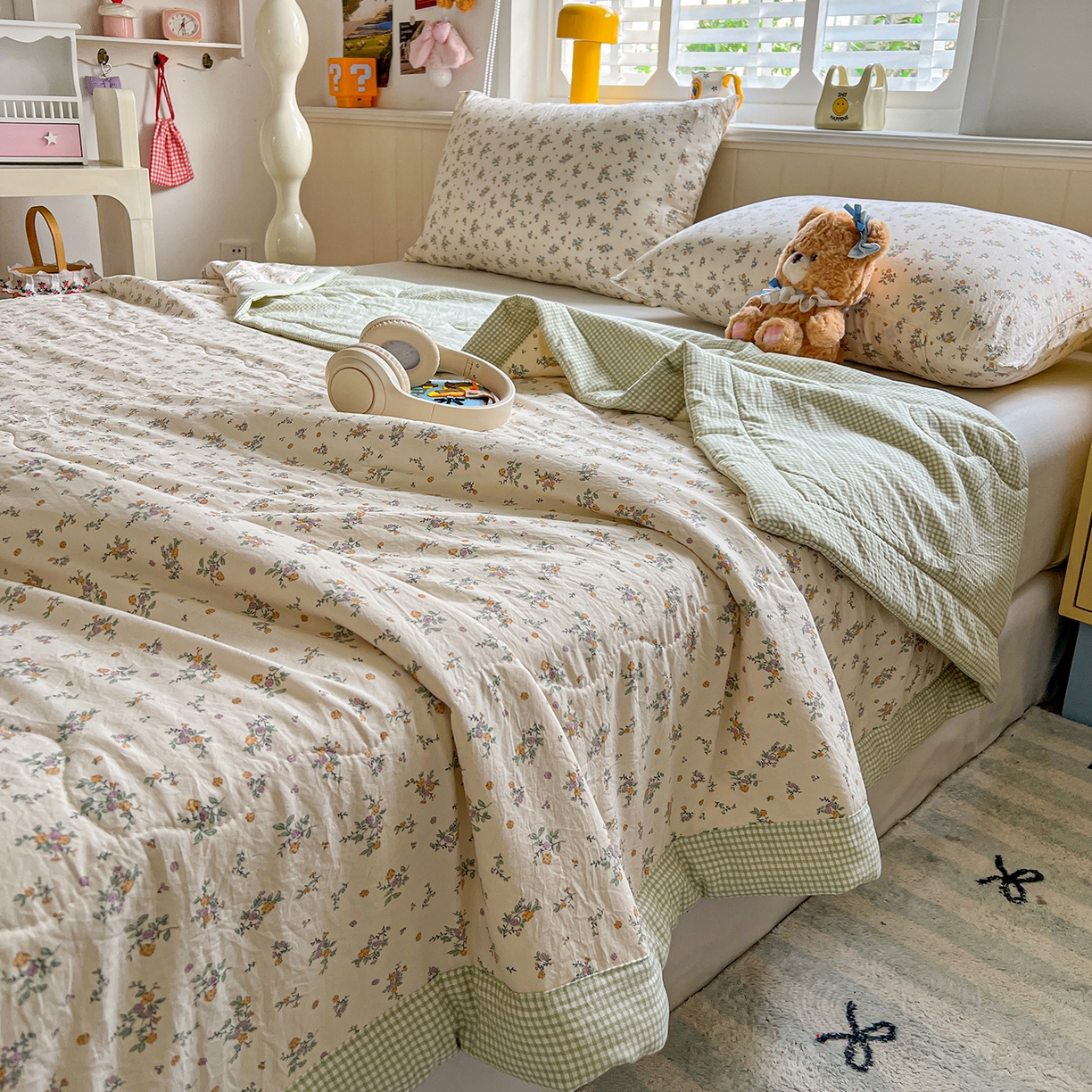 91家纺网 家纺一手货源 找家纺 欣宜家纺 2026新款A类水洗棉棉花夏被夏凉被 花影绿