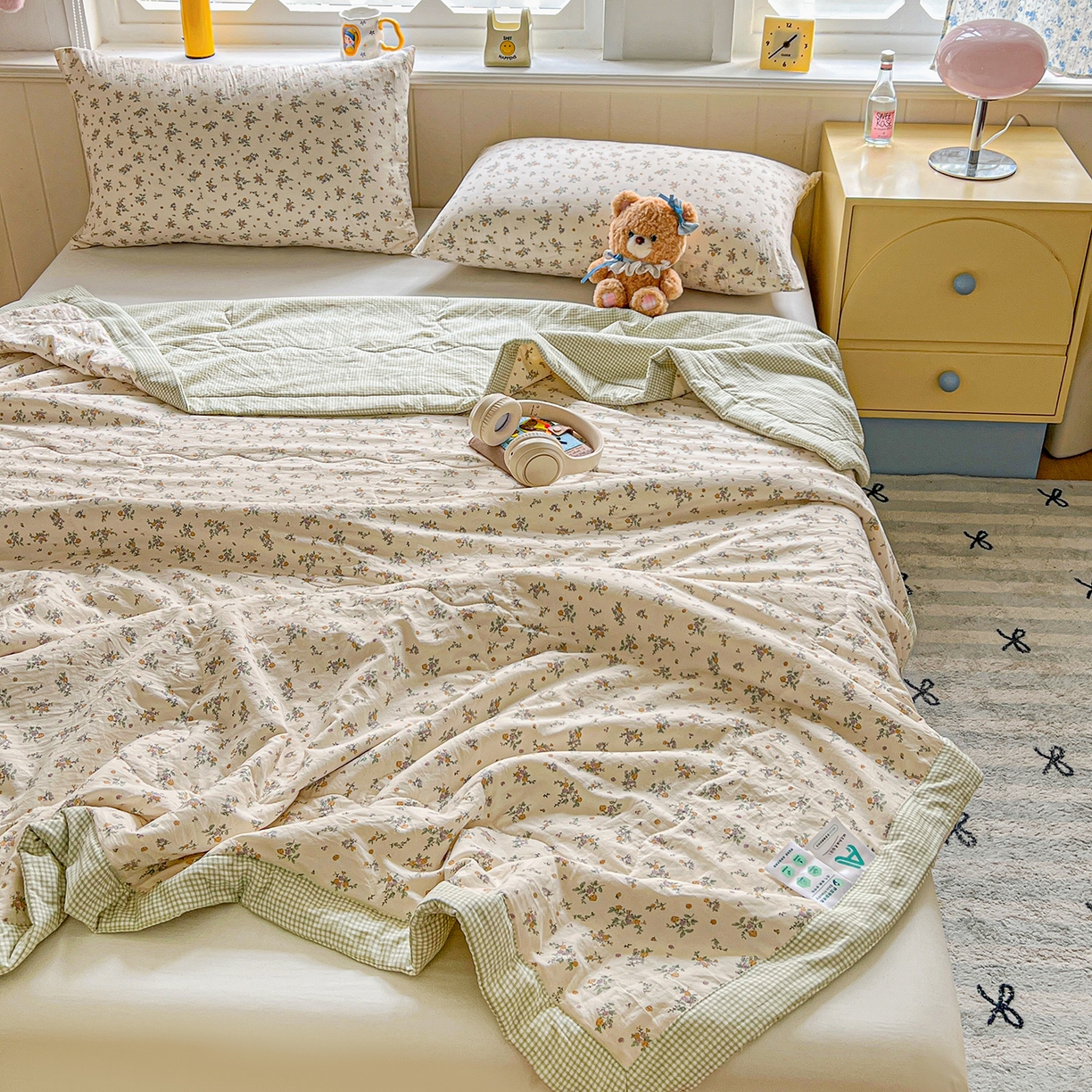 91家纺网 家纺一手货源 找家纺 欣宜家纺 2026新款A类水洗棉棉花夏被夏凉被 花影绿