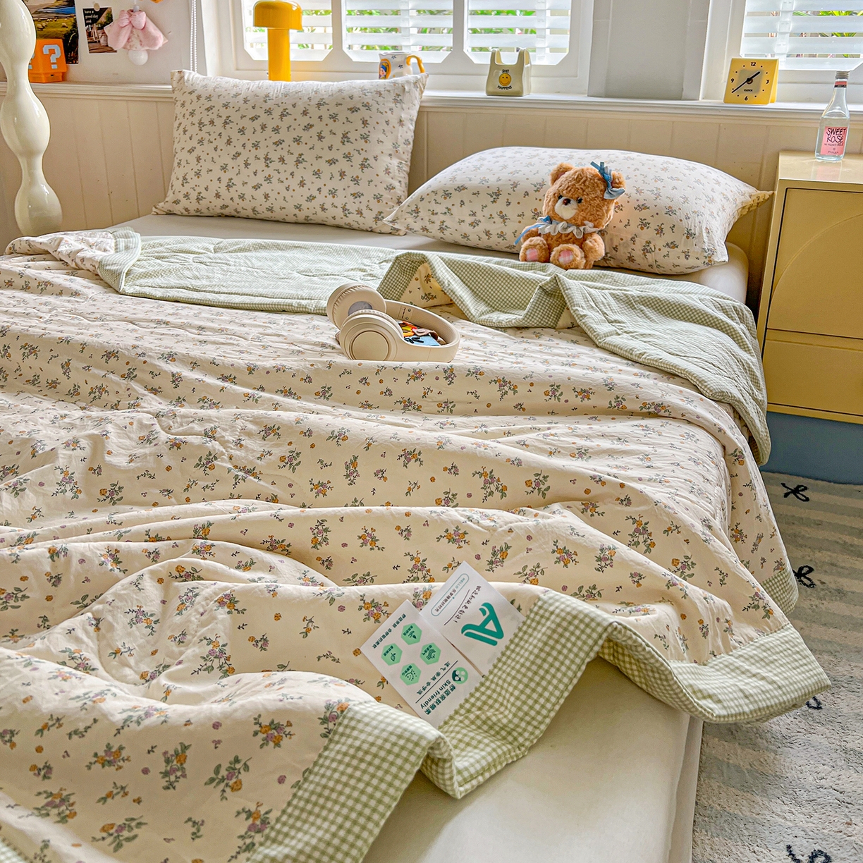 91家纺网 家纺一手货源 找家纺 欣宜家纺 2026新款A类水洗棉棉花夏被夏凉被 花影绿