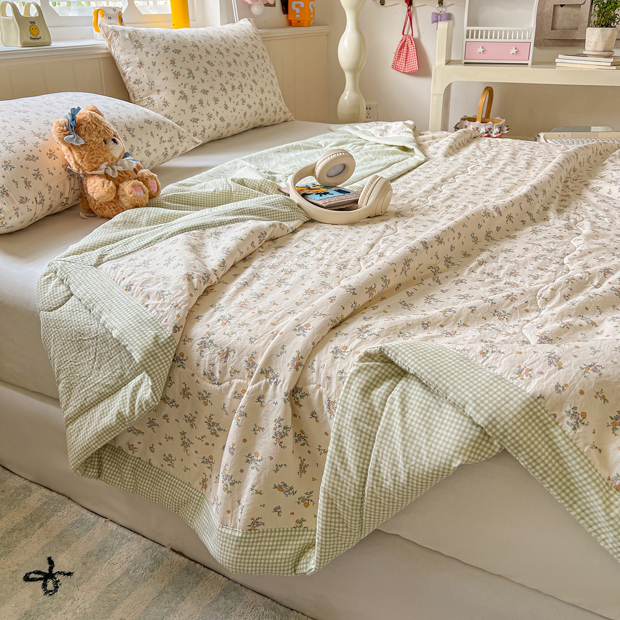 91家纺网 家纺一手货源 找家纺 欣宜家纺 2026新款A类水洗棉棉花夏被夏凉被 花影绿