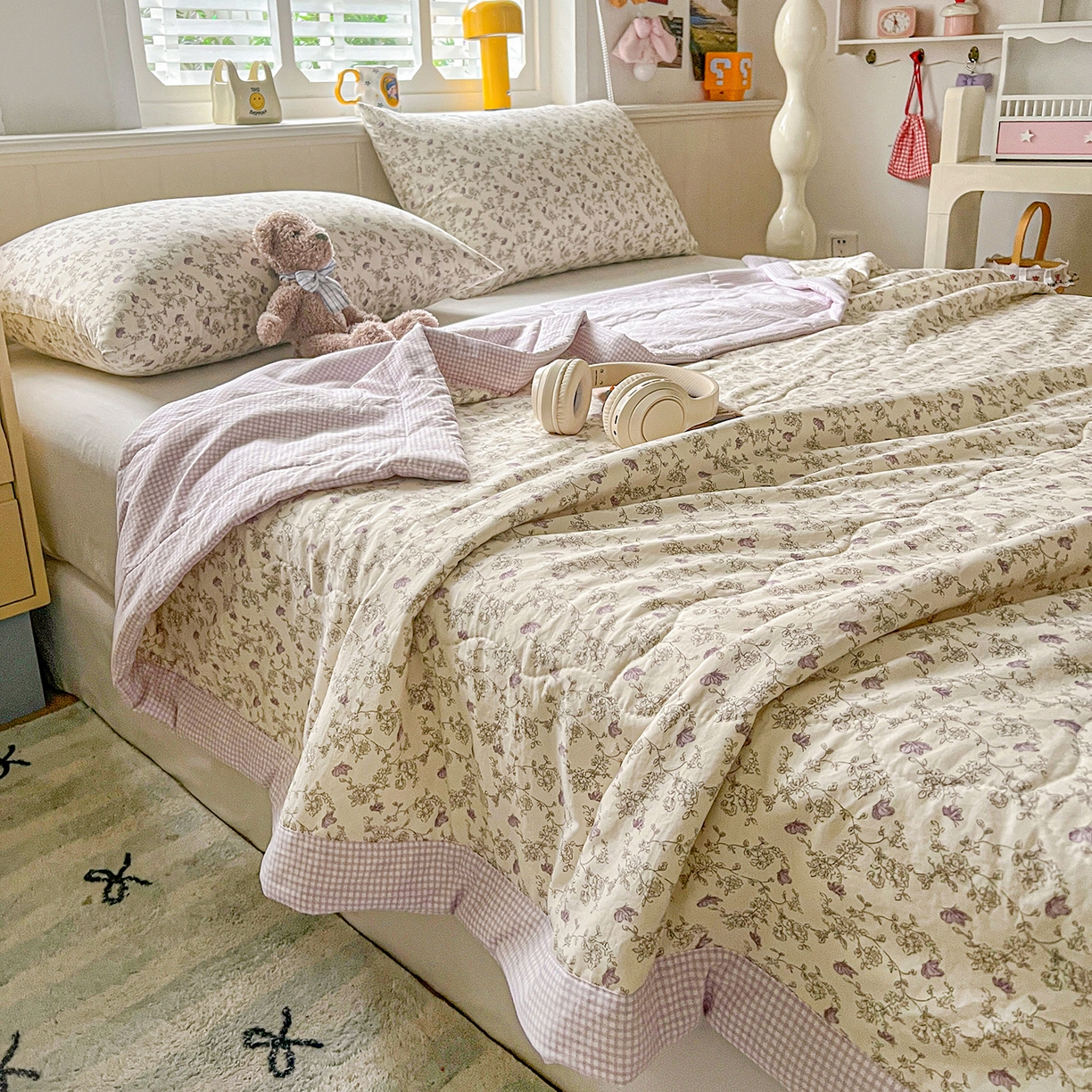 91家纺网 家纺一手货源 找家纺 欣宜家纺 2026新款A类水洗棉棉花夏被夏凉被 铃兰紫