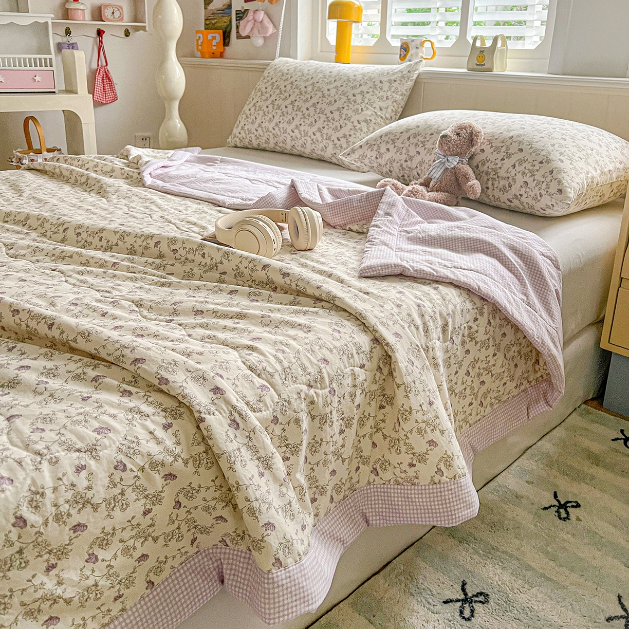 91家纺网 家纺一手货源 找家纺 欣宜家纺 2026新款A类水洗棉棉花夏被夏凉被 铃兰紫