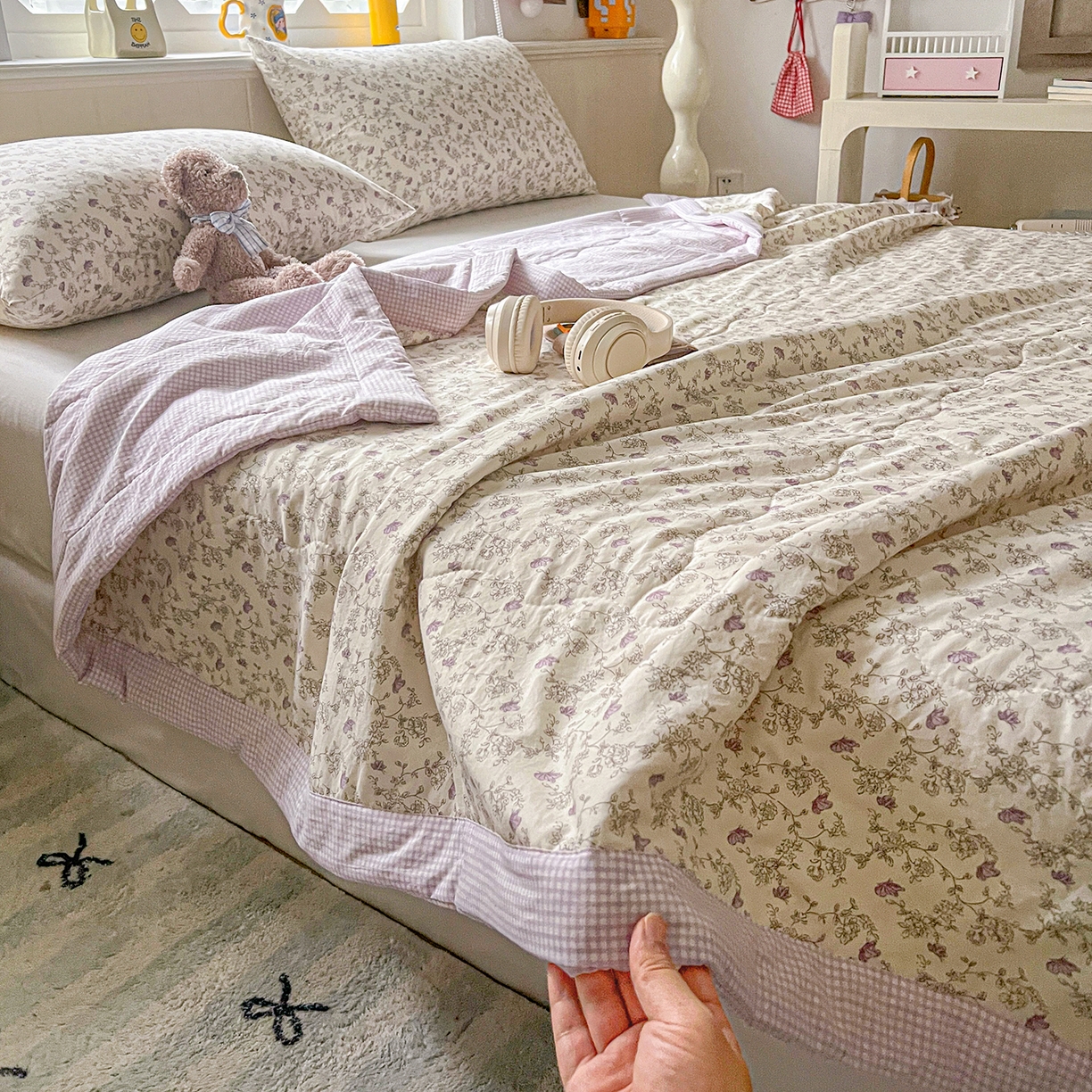 91家纺网 家纺一手货源 找家纺 欣宜家纺 2026新款A类水洗棉棉花夏被夏凉被 铃兰紫