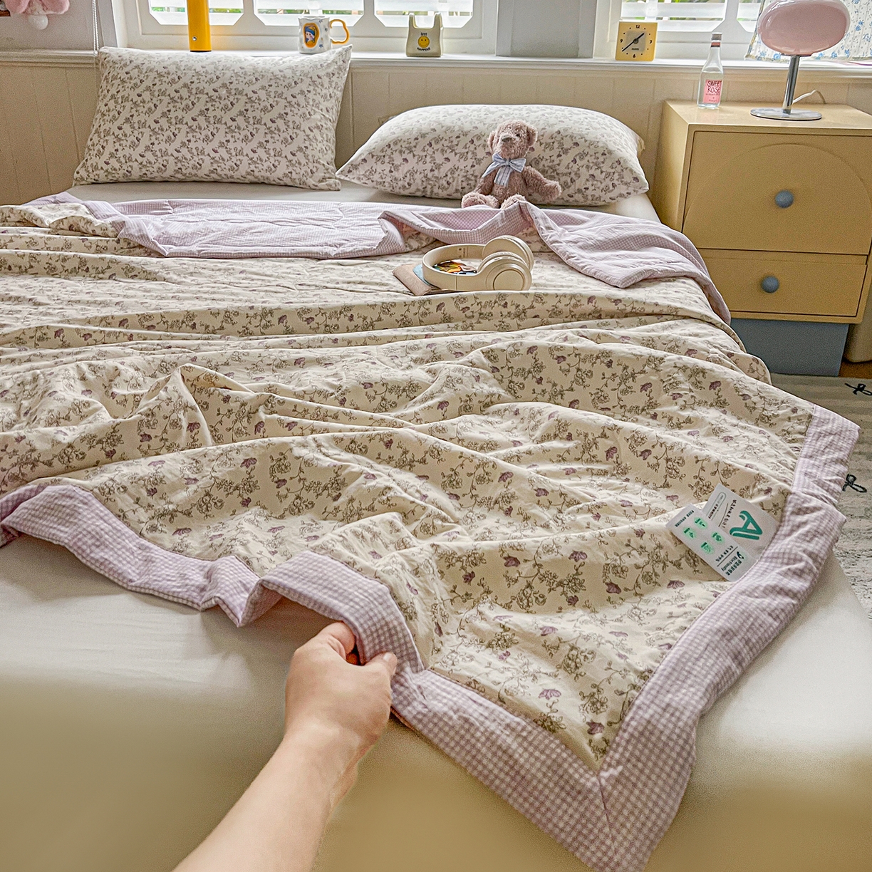 91家纺网 家纺一手货源 找家纺 欣宜家纺 2026新款A类水洗棉棉花夏被夏凉被 铃兰紫