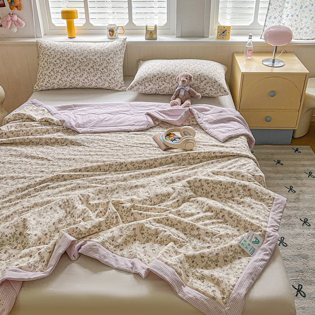 91家纺网 家纺一手货源 找家纺 欣宜家纺 2026新款A类水洗棉棉花夏被夏凉被 铃兰紫