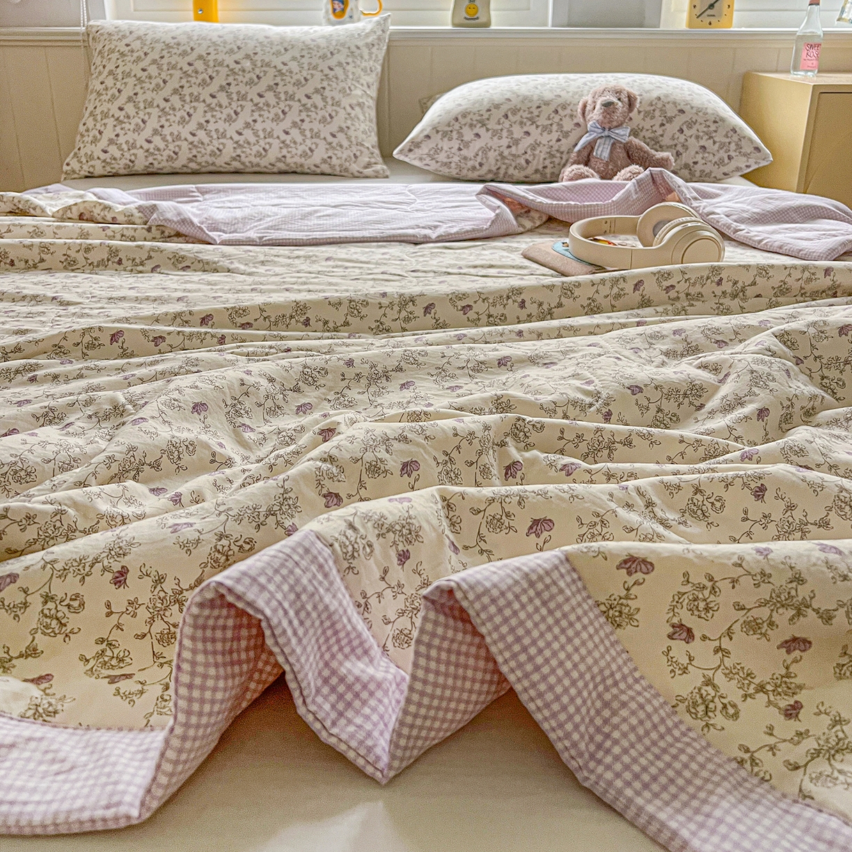 91家纺网 家纺一手货源 找家纺 欣宜家纺 2026新款A类水洗棉棉花夏被夏凉被 铃兰紫