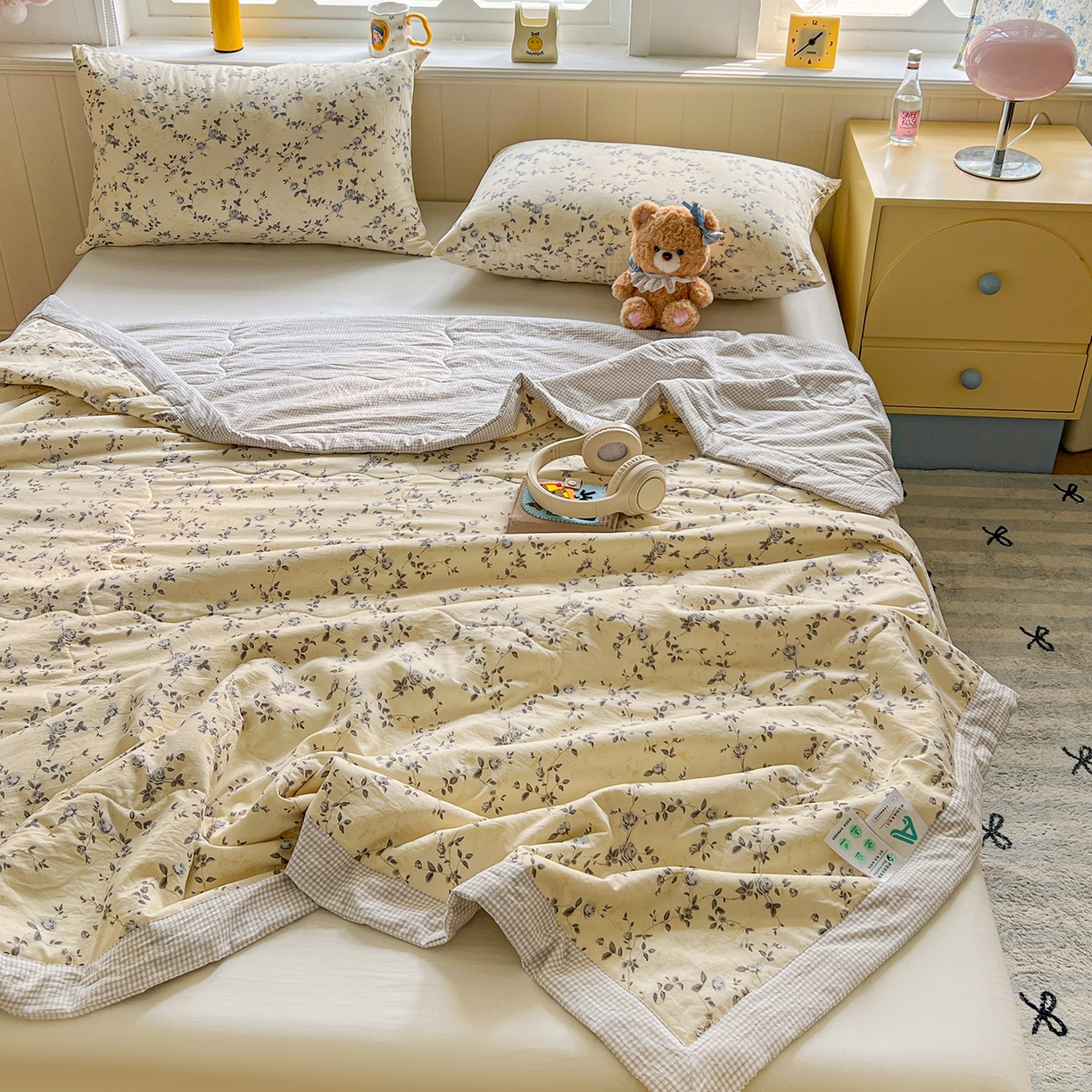 91家纺网 家纺一手货源 找家纺 欣宜家纺 2026新款A类水洗棉棉花夏被夏凉被 玫瑰灰