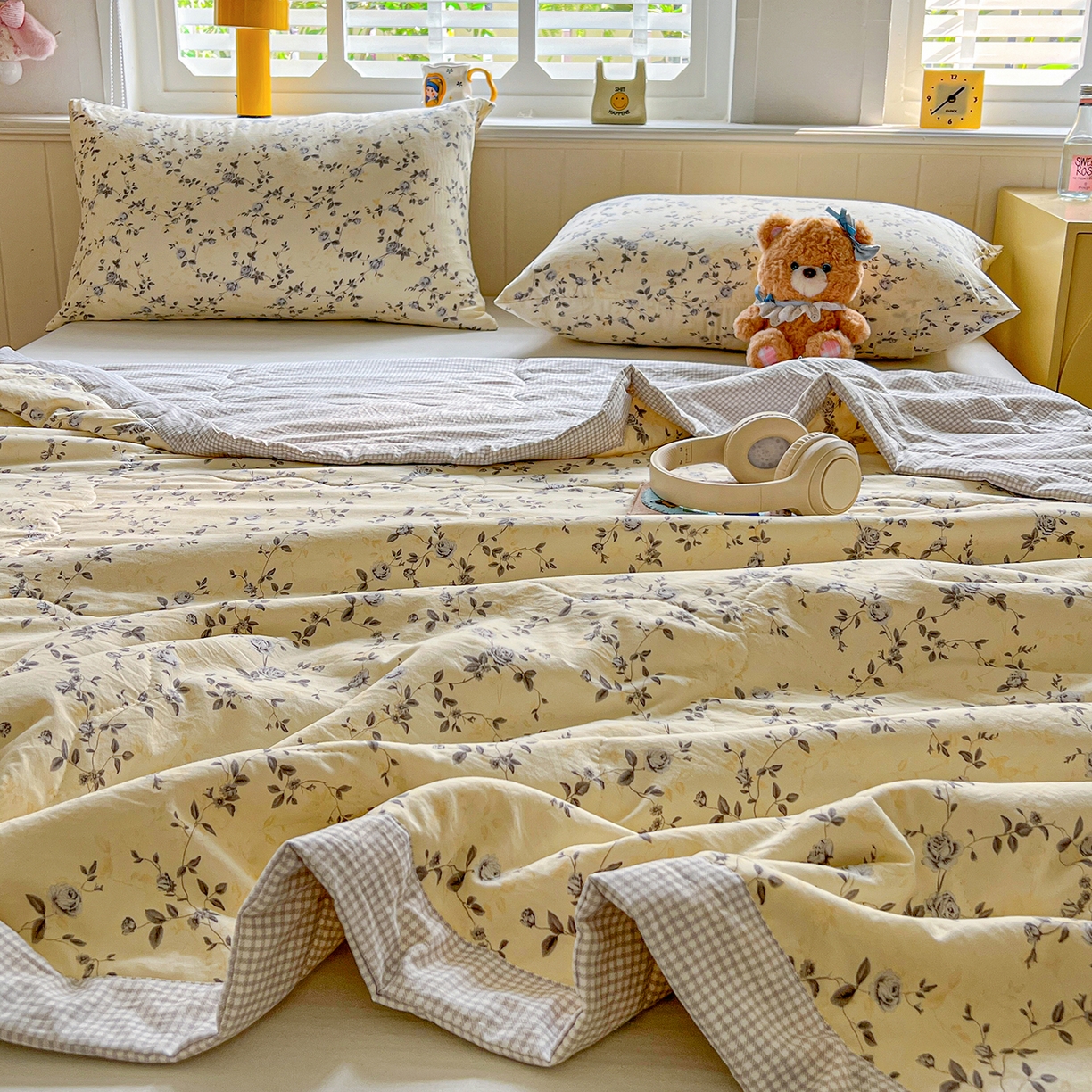 91家纺网 家纺一手货源 找家纺 欣宜家纺 2026新款A类水洗棉棉花夏被夏凉被 玫瑰灰