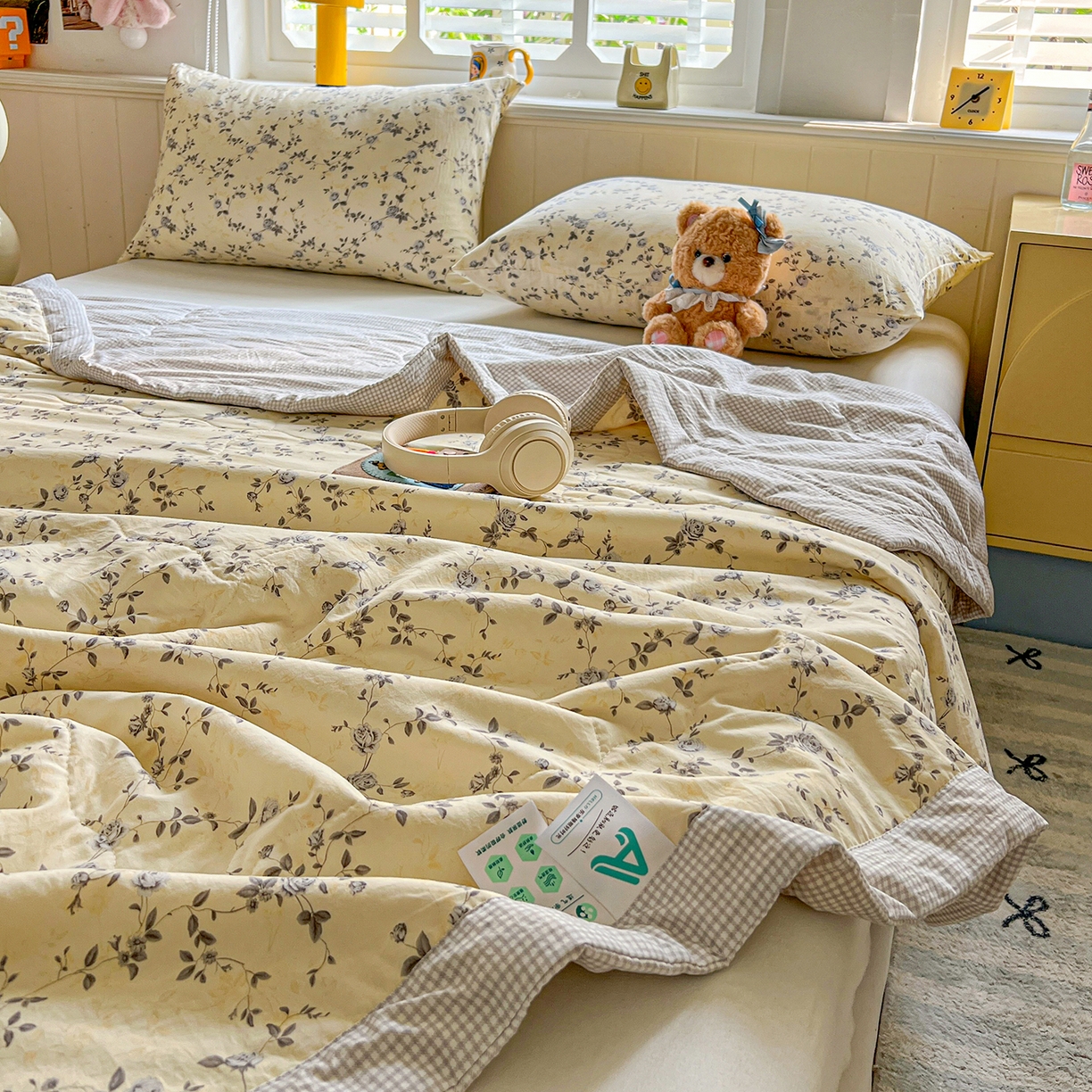 91家纺网 家纺一手货源 找家纺 欣宜家纺 2026新款A类水洗棉棉花夏被夏凉被 玫瑰灰