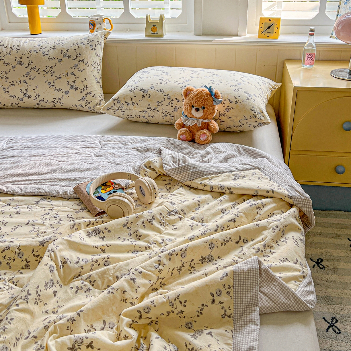 91家纺网 家纺一手货源 找家纺 欣宜家纺 2026新款A类水洗棉棉花夏被夏凉被 玫瑰灰