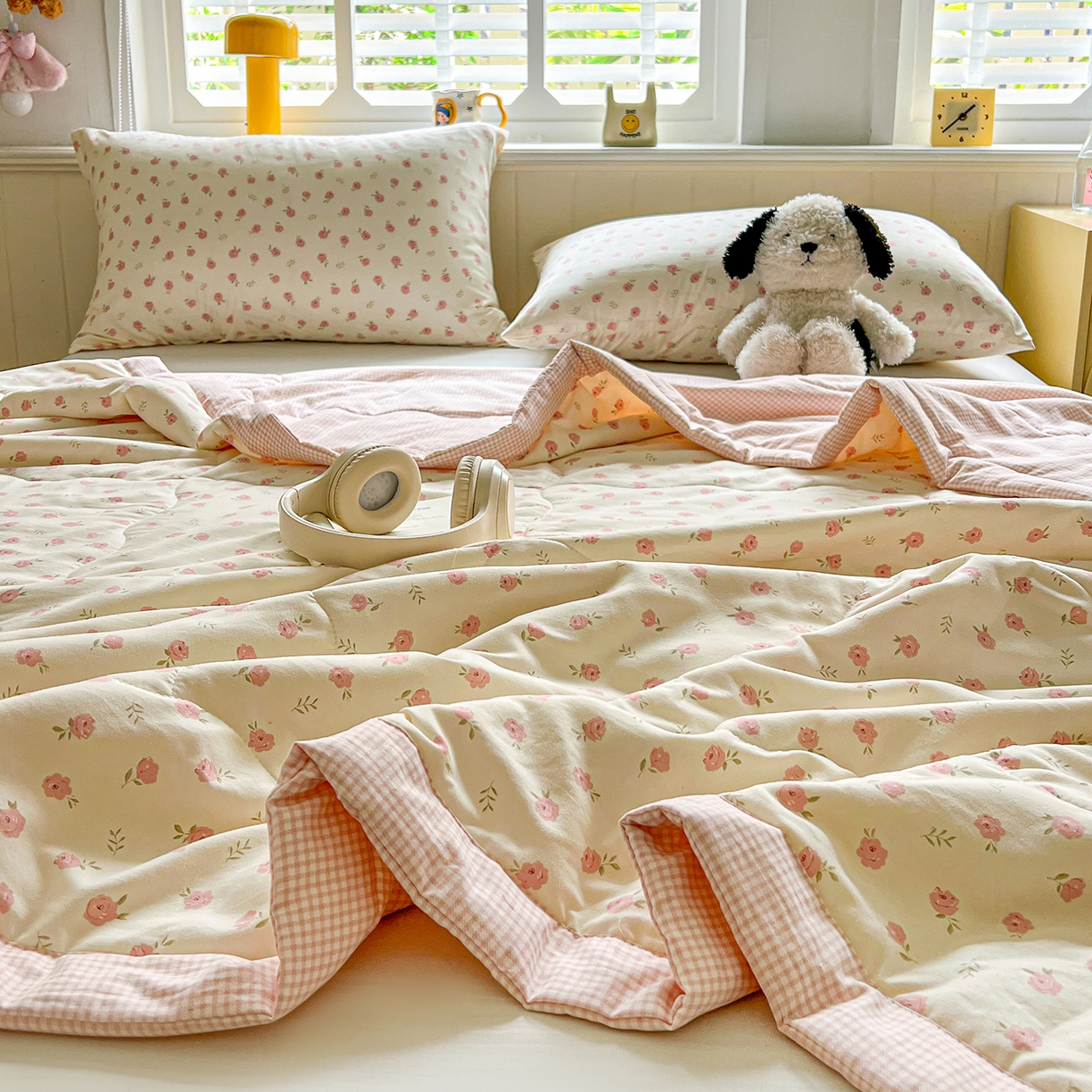 91家纺网 家纺一手货源 找家纺 欣宜家纺 2026新款A类水洗棉棉花夏被夏凉被 蔷薇粉