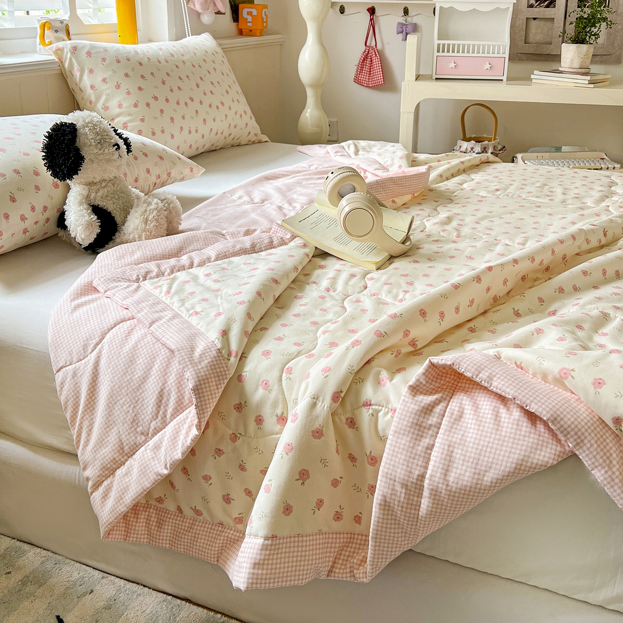 91家纺网 家纺一手货源 找家纺 欣宜家纺 2026新款A类水洗棉棉花夏被夏凉被 蔷薇粉