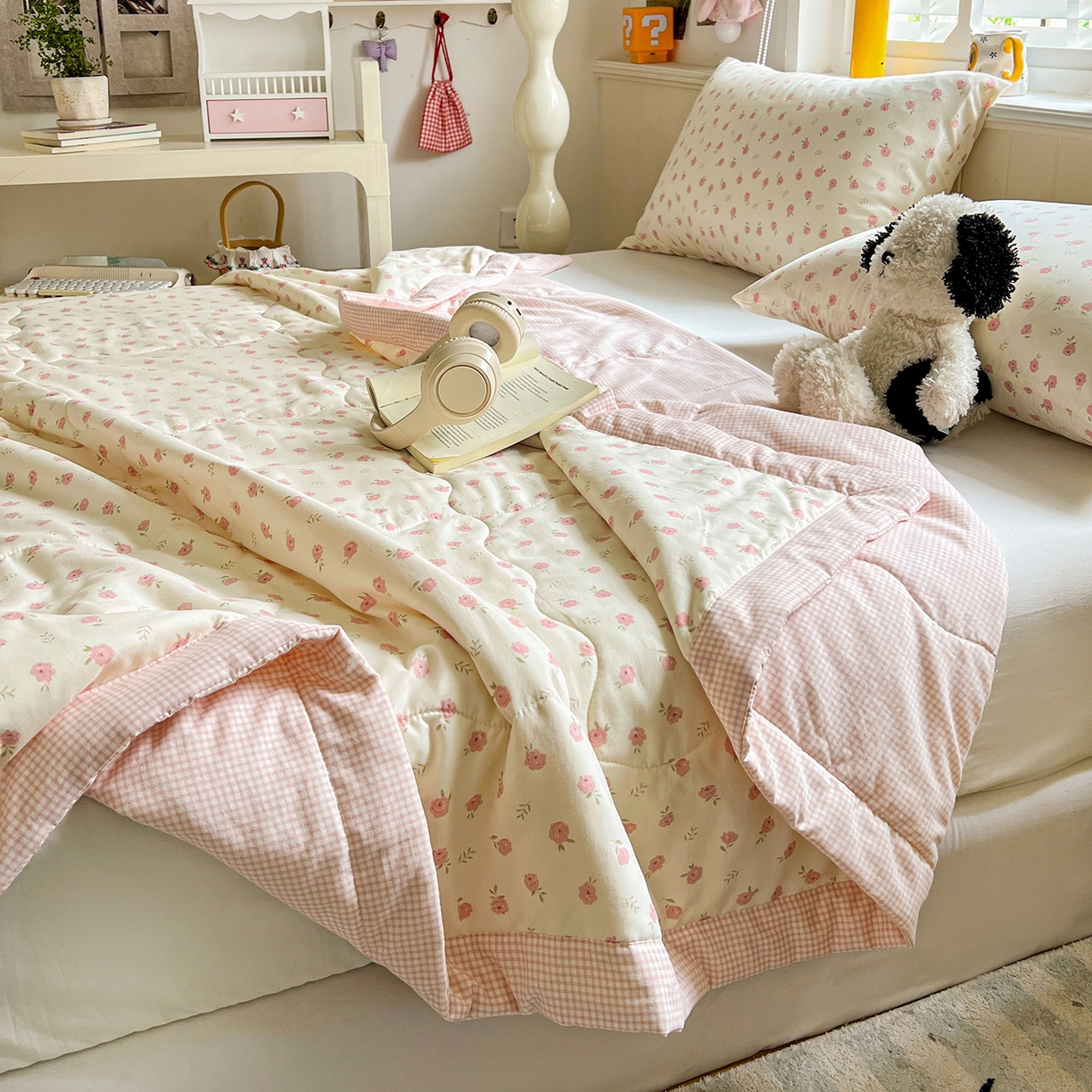 91家纺网 家纺一手货源 找家纺 欣宜家纺 2026新款A类水洗棉棉花夏被夏凉被 蔷薇粉