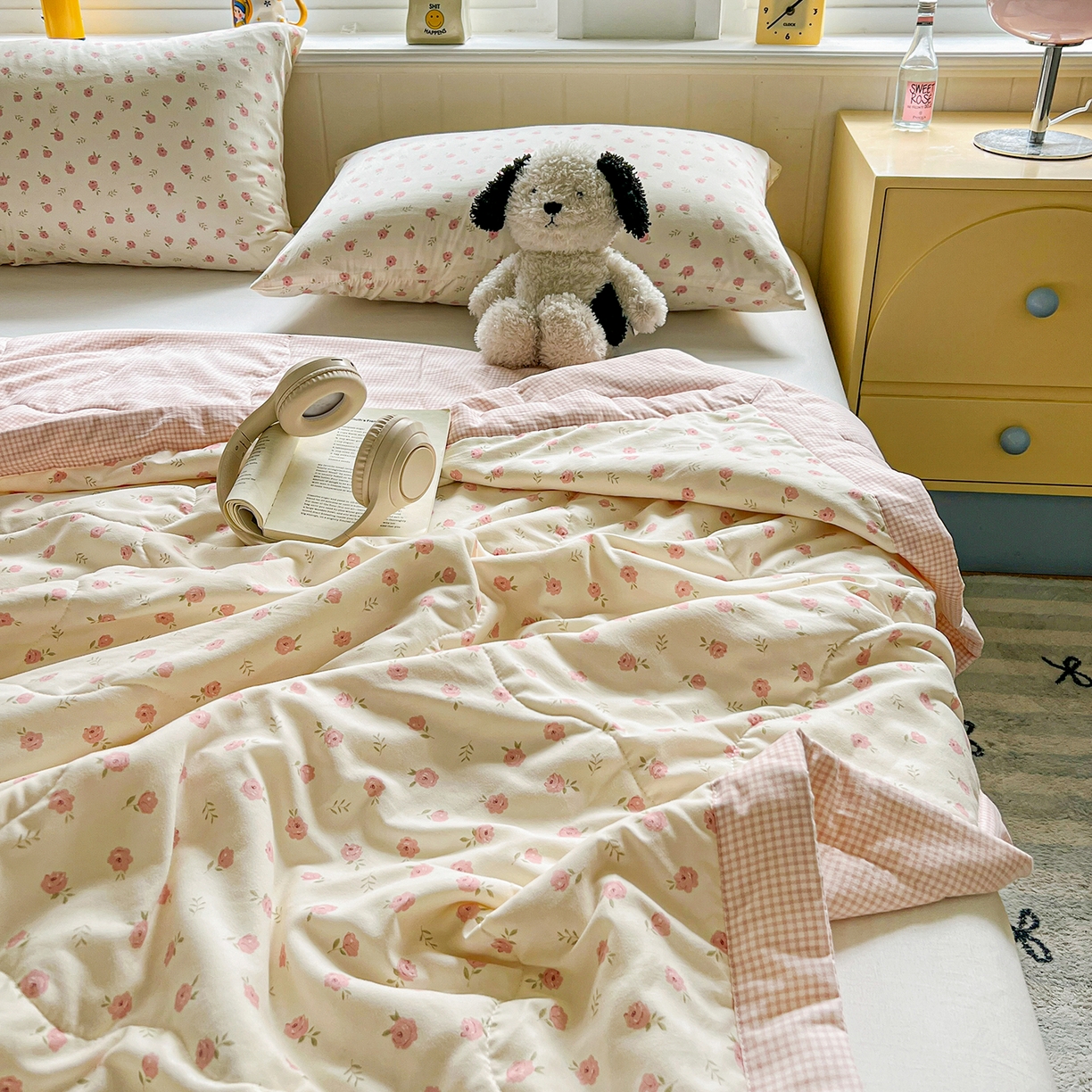 91家纺网 家纺一手货源 找家纺 欣宜家纺 2026新款A类水洗棉棉花夏被夏凉被 蔷薇粉