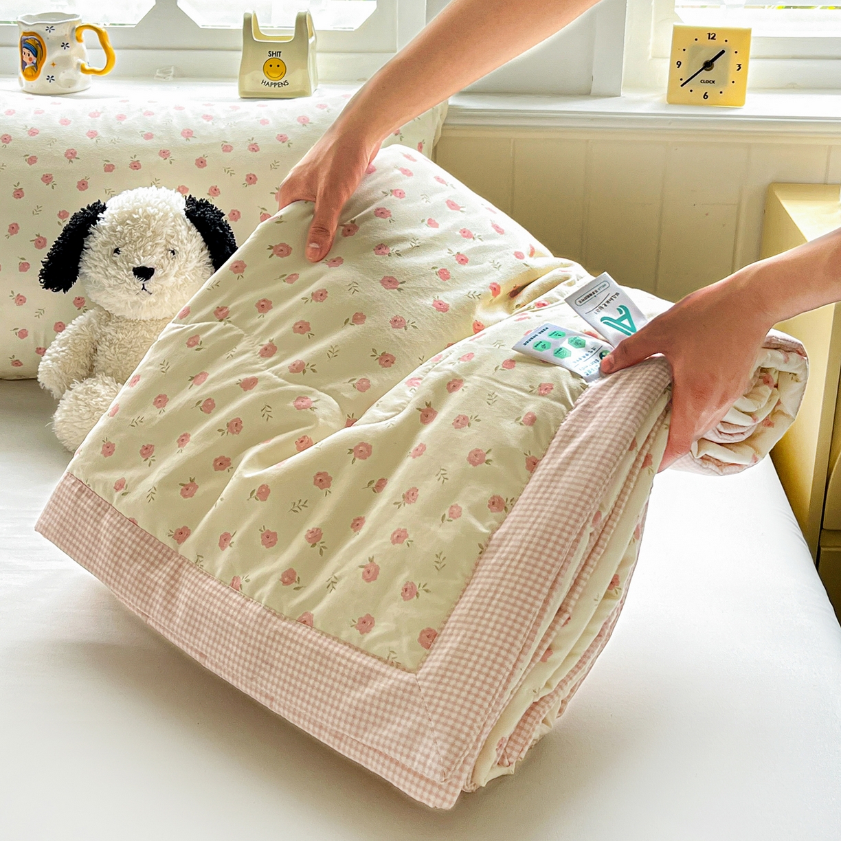 91家纺网 家纺一手货源 找家纺 欣宜家纺 2026新款A类水洗棉棉花夏被夏凉被 蔷薇粉