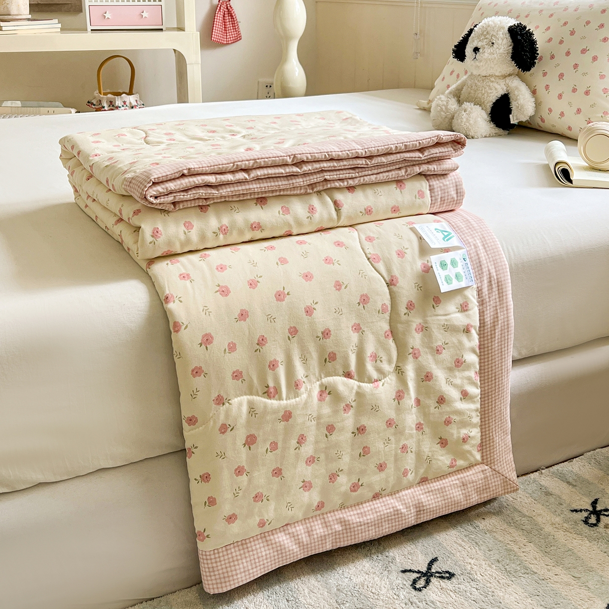 91家纺网 家纺一手货源 找家纺 欣宜家纺 2026新款A类水洗棉棉花夏被夏凉被 蔷薇粉