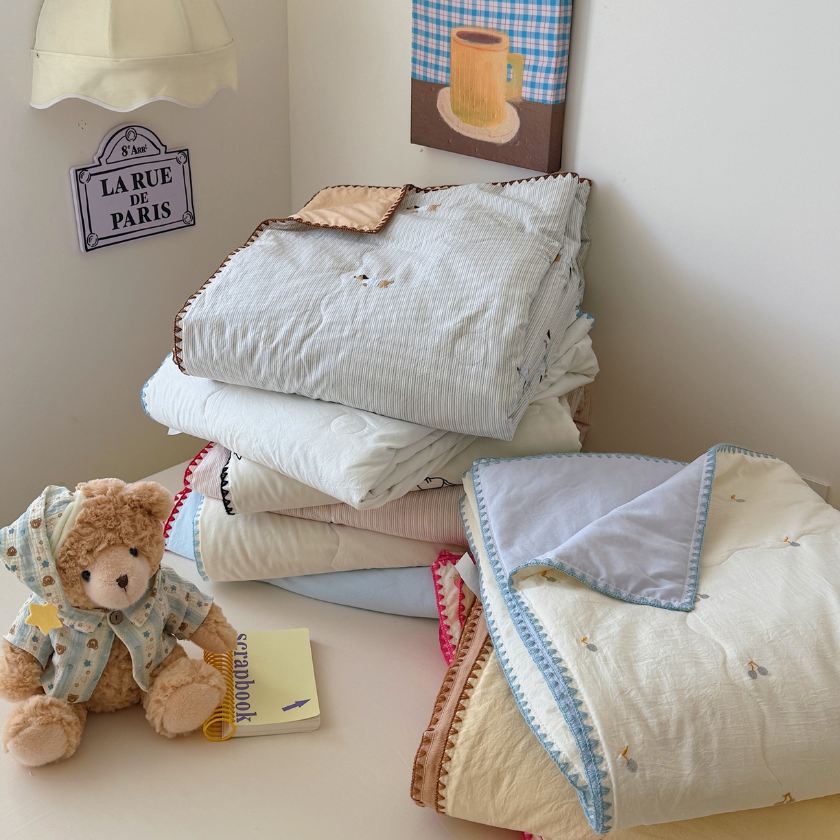 （总）顾里家纺 2026新款韩风刺绣云朵棉夏被夏凉被空调被