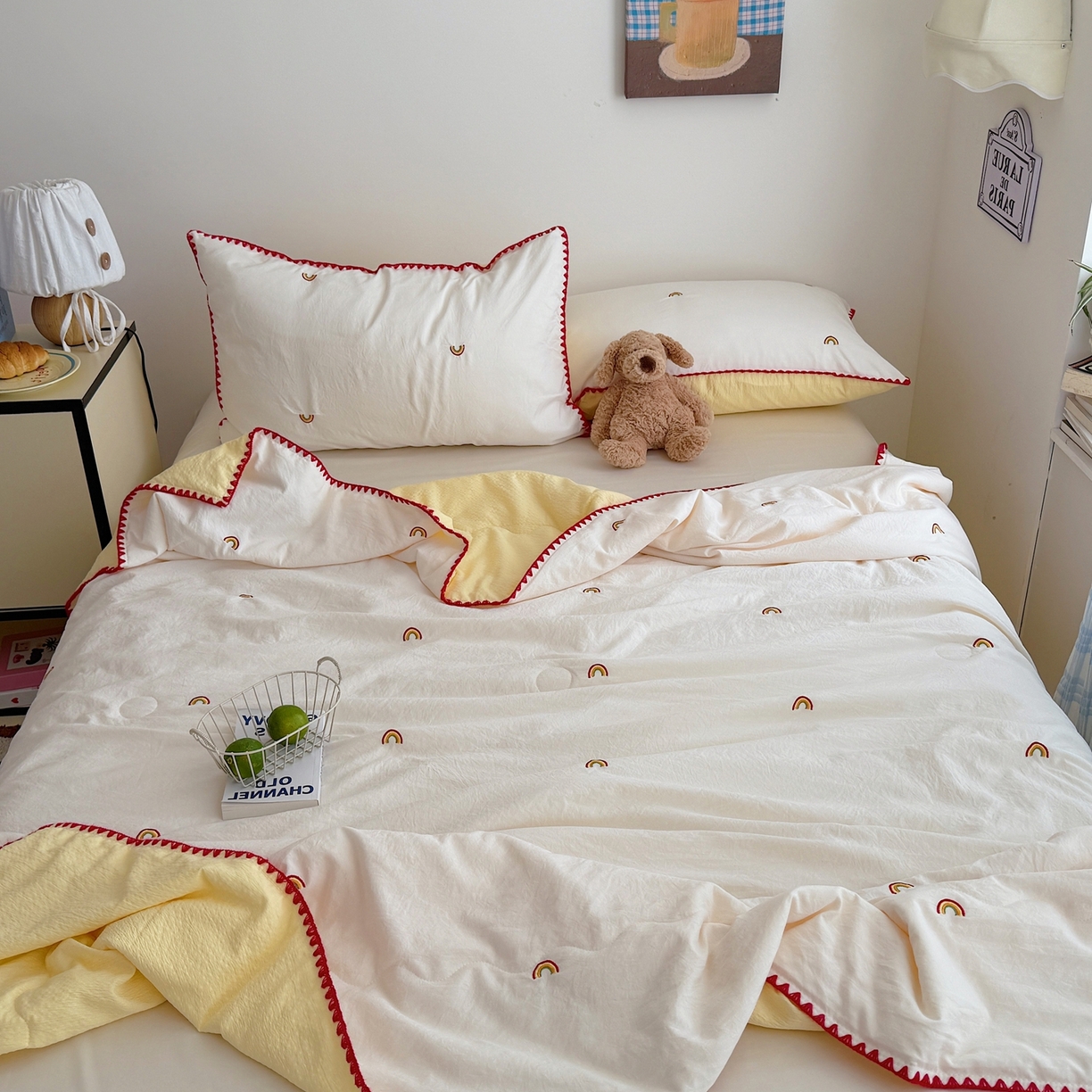 91家纺网 家纺一手货源 找家纺 顾里家纺 2026新款韩风刺绣云朵棉夏被夏凉被空调被 ins彩虹